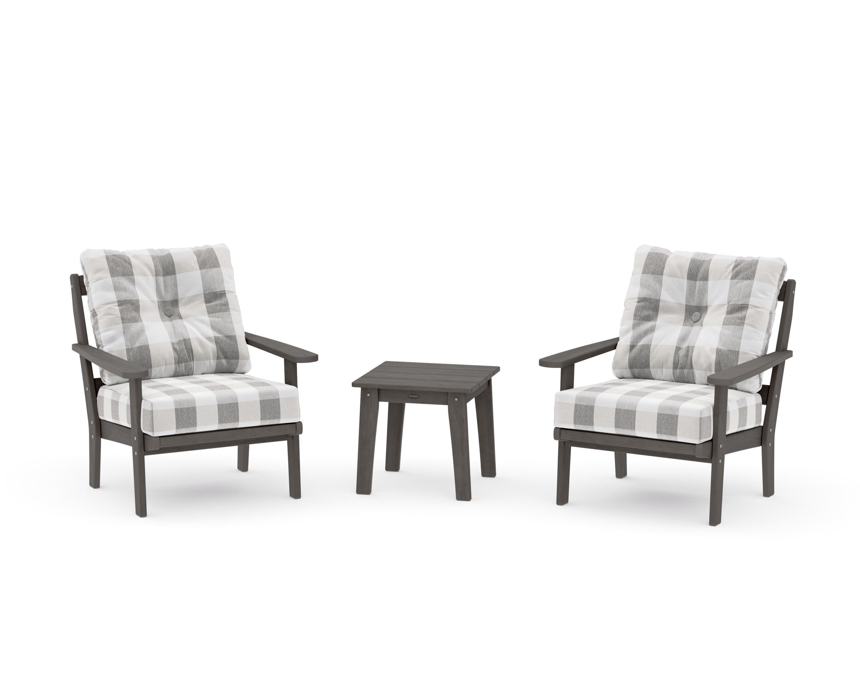 Mission 3-Piece Deep Seating Set in Driftwood / Buffalo Plaid Grey Mist