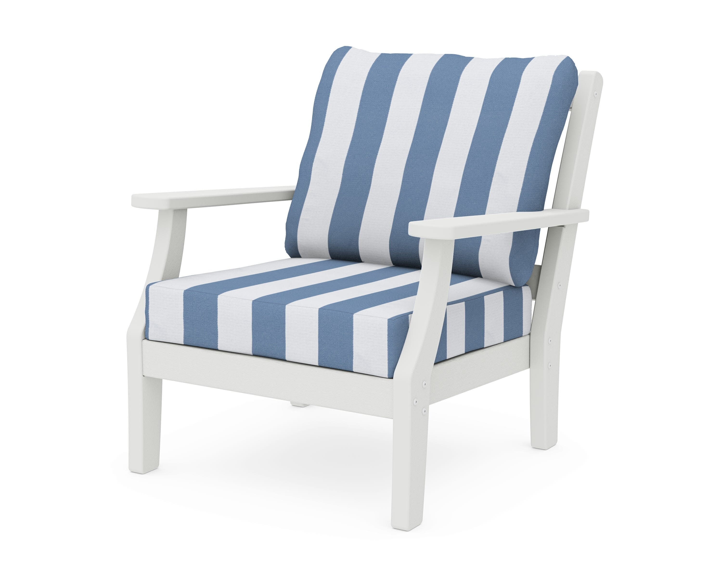 Chinoiserie Deep Seating Chair in Vintage White / Cabana Stripe Sky Blue