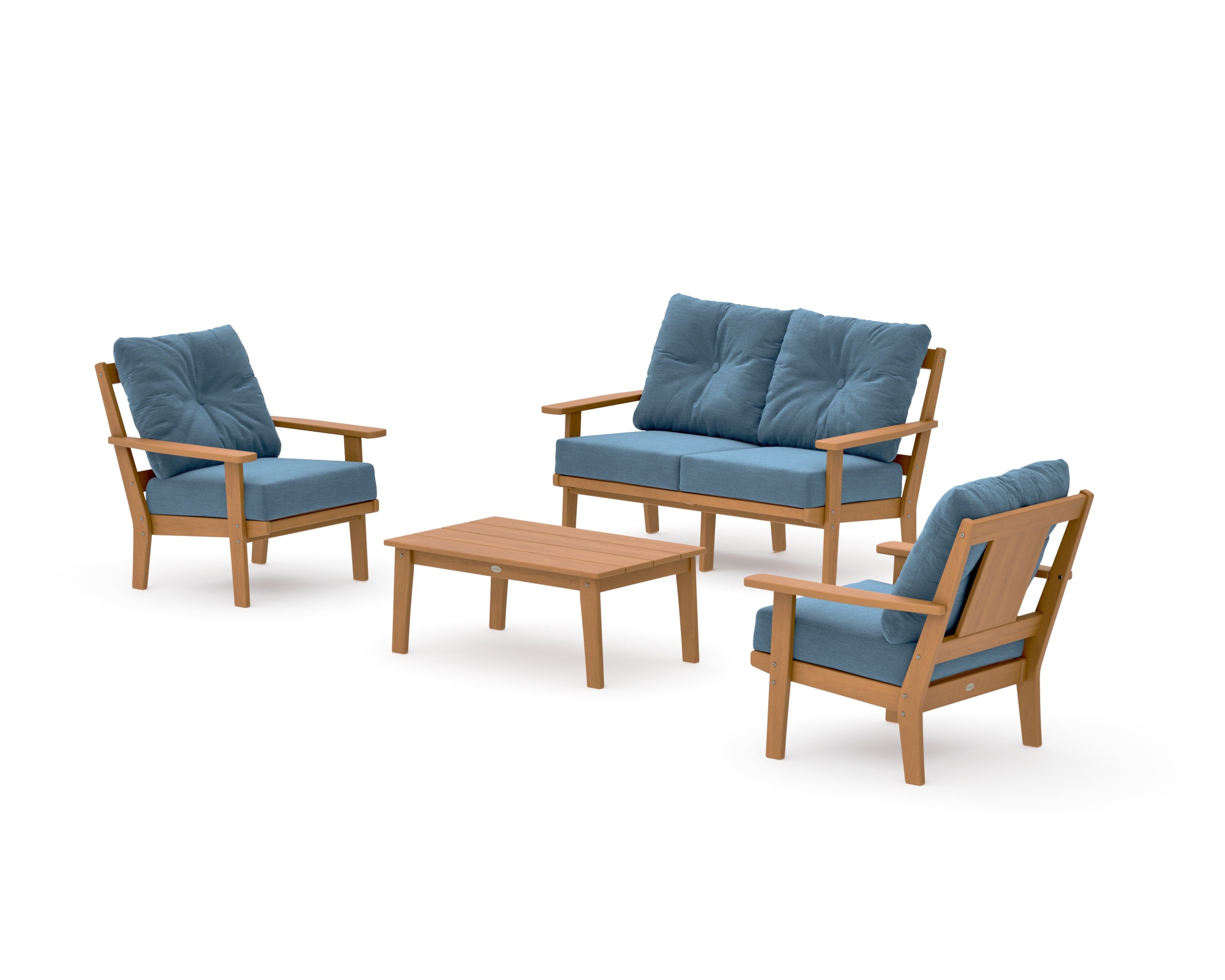 Prairie 4-Piece Deep Seating Set with Loveseat in Natural / Sky Blue