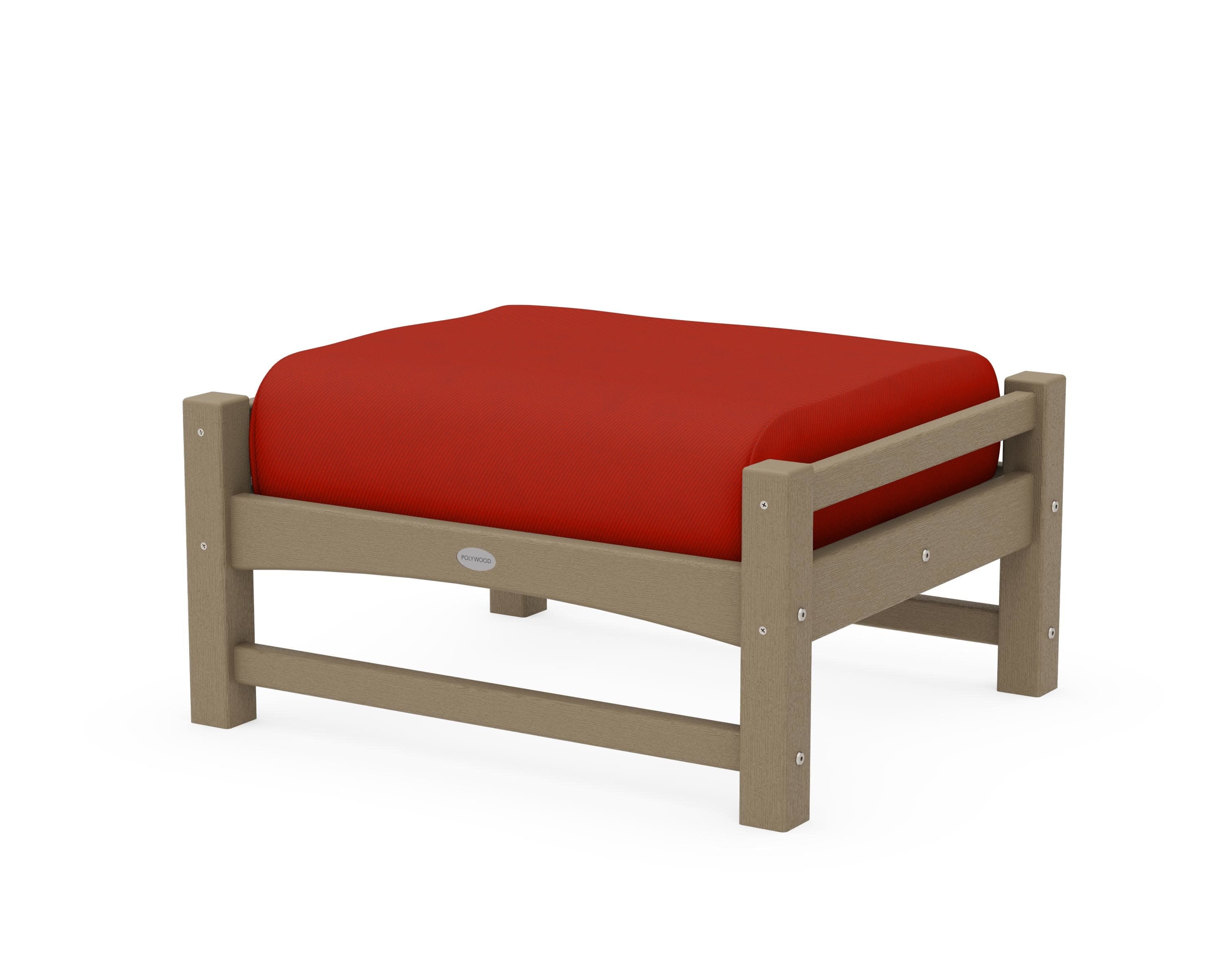 Club Ottoman in Vintage Sahara / Canvas Jockey Red