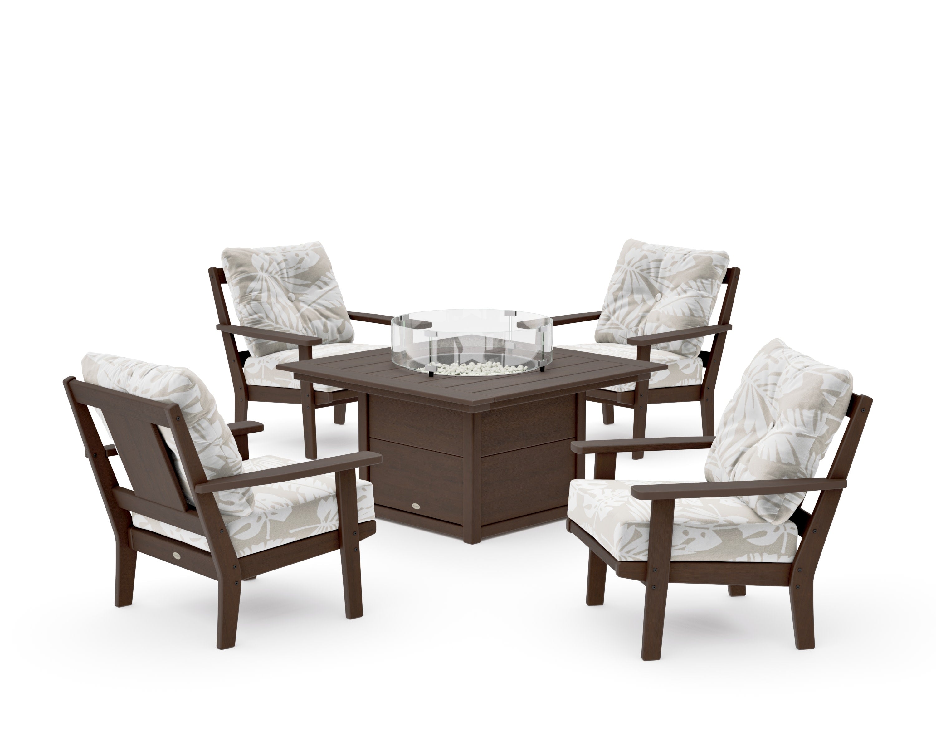 Prairie 5-Piece Deep Seating Set with Fire Pit Table in Kona / Leaf Dune Burlap
