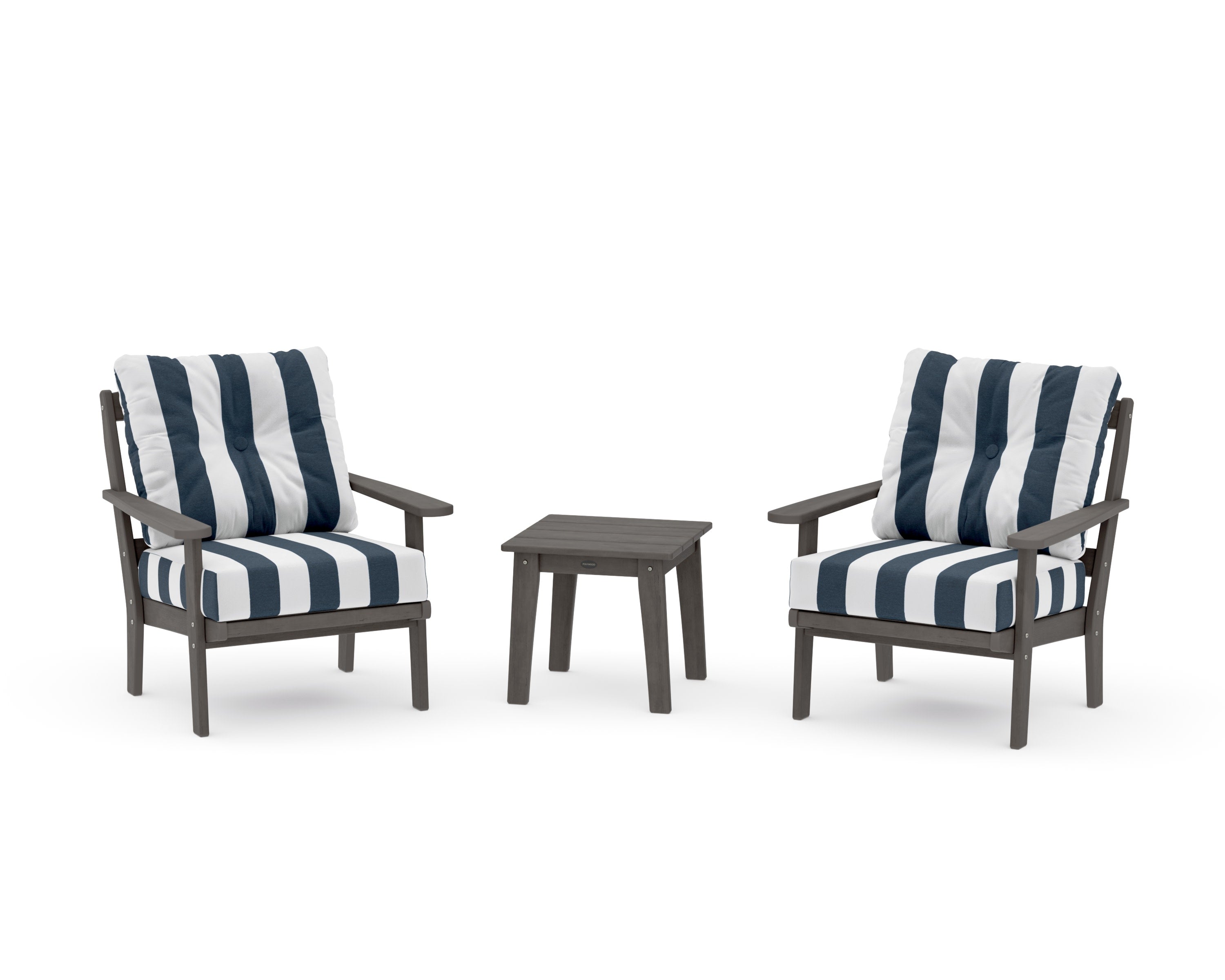 Mission 3-Piece Deep Seating Set in Driftwood / Cabana Stripe Marine Indigo