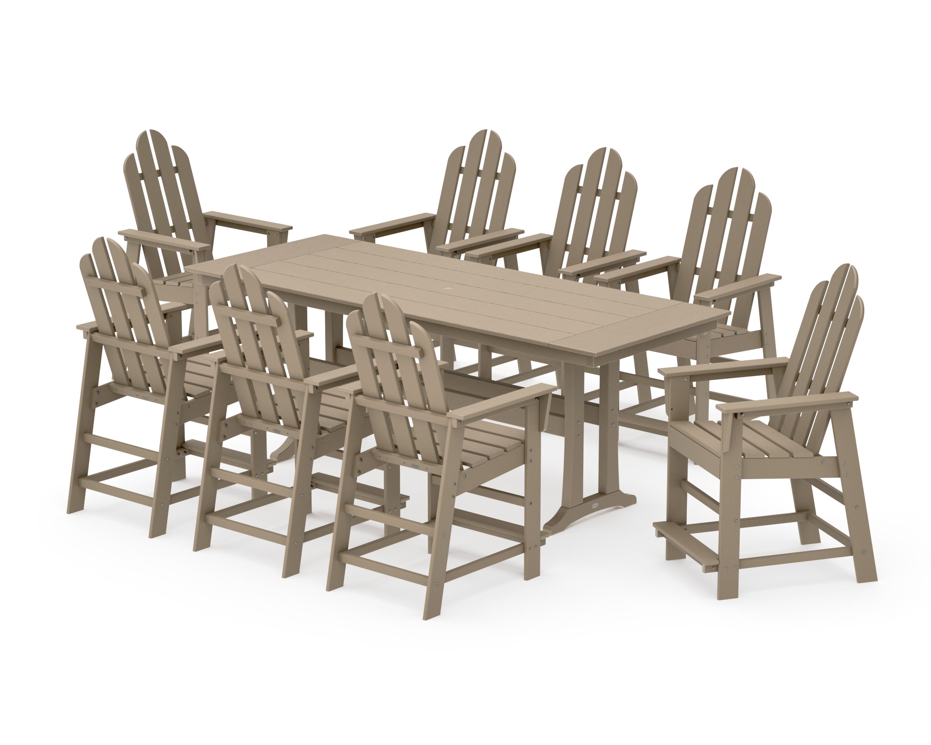 Long Island 9-Piece Farmhouse Counter Set with Trestle Legs in Vintage Sahara