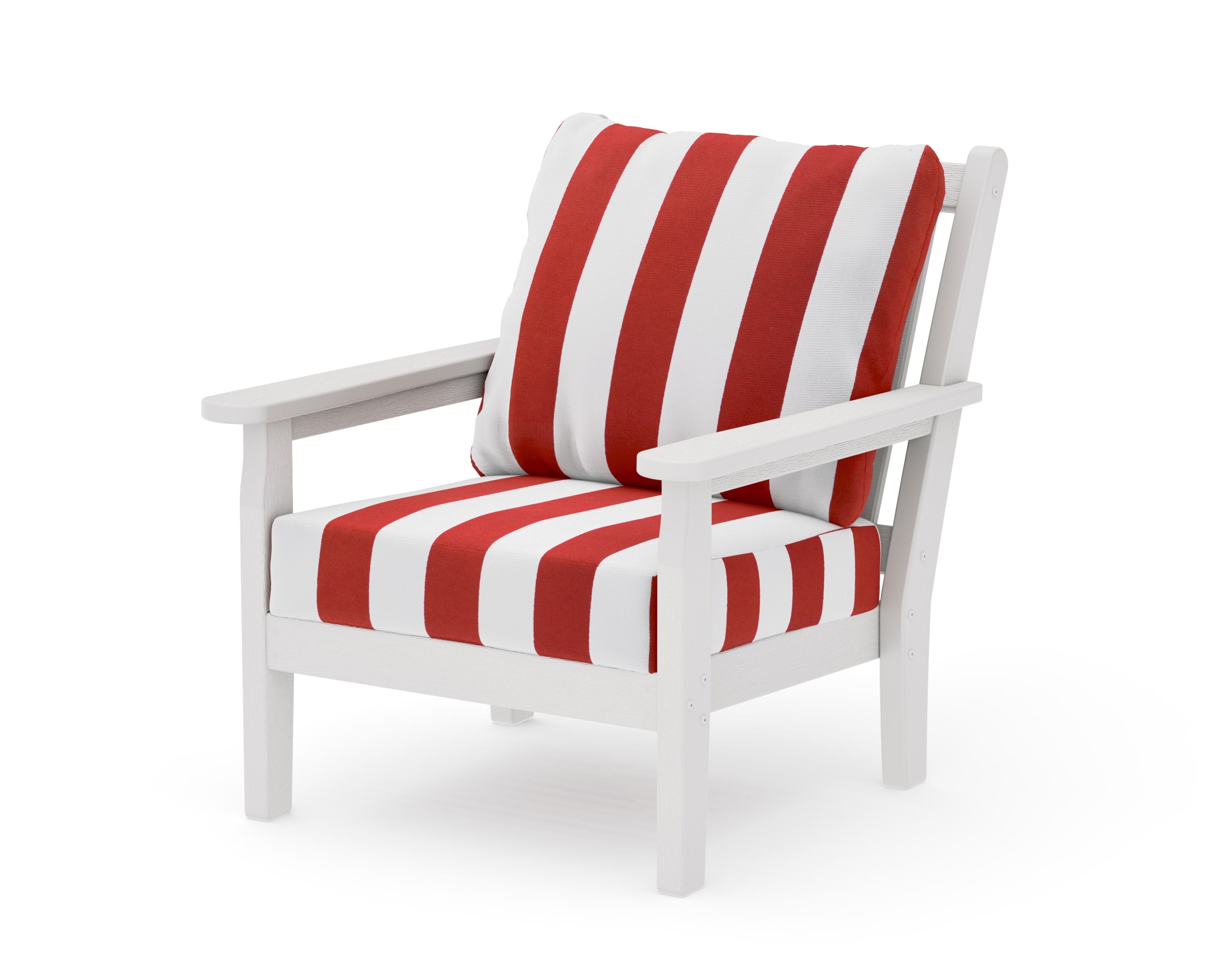 Chippendale Deep Seating Chair in Vintage White / Cabana Stripe Crimson