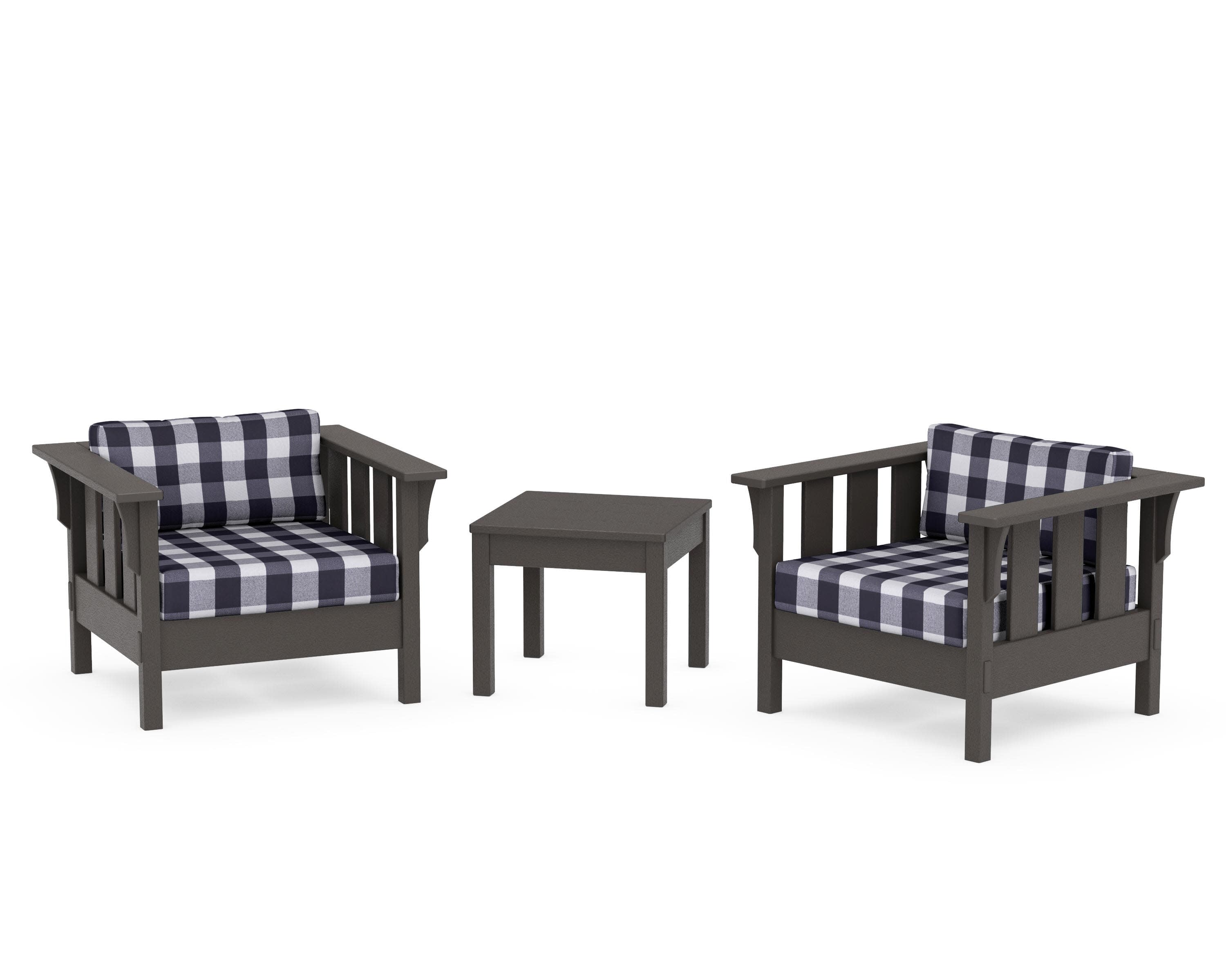 Acadia 3-Piece Deep Seating Set in Vintage Coffee / Buffalo Plaid Navy