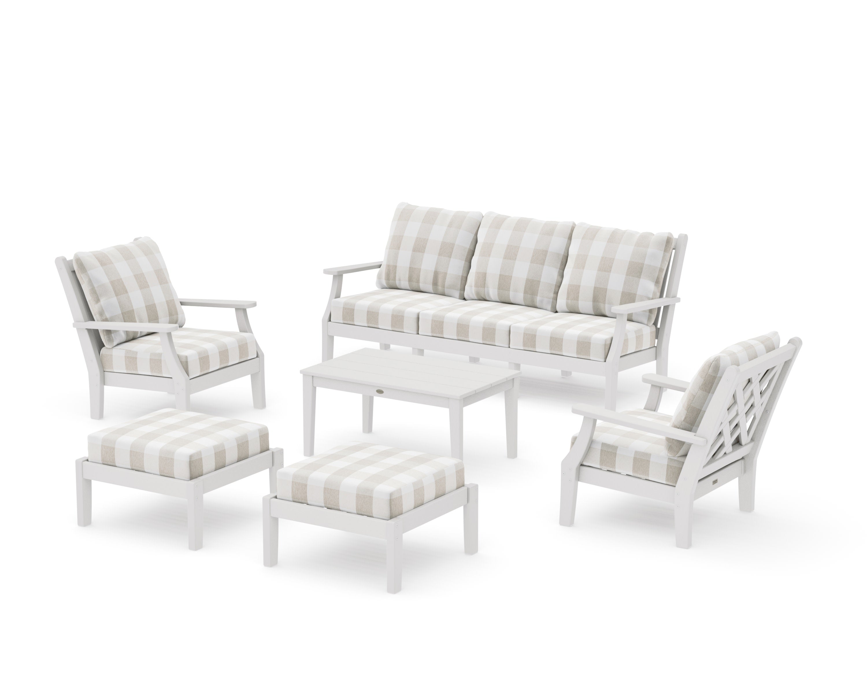 Wovendale 6-Piece Lounge Sofa Set in Vintage White / Buffalo Plaid Dune Burlap