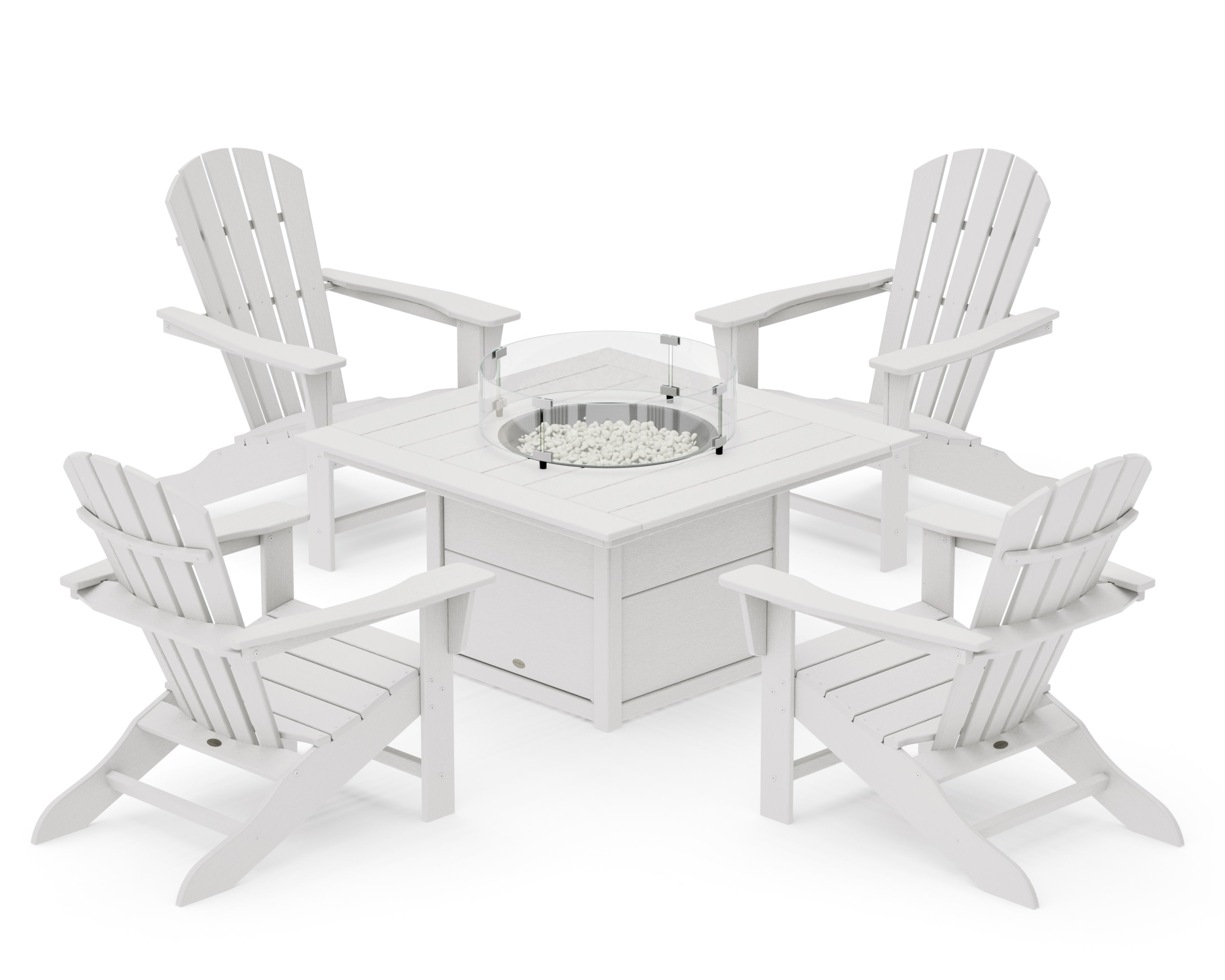 Palm Coast 5-Piece Adirondack Chair Conversation Set with Fire Pit Table in Vintage White