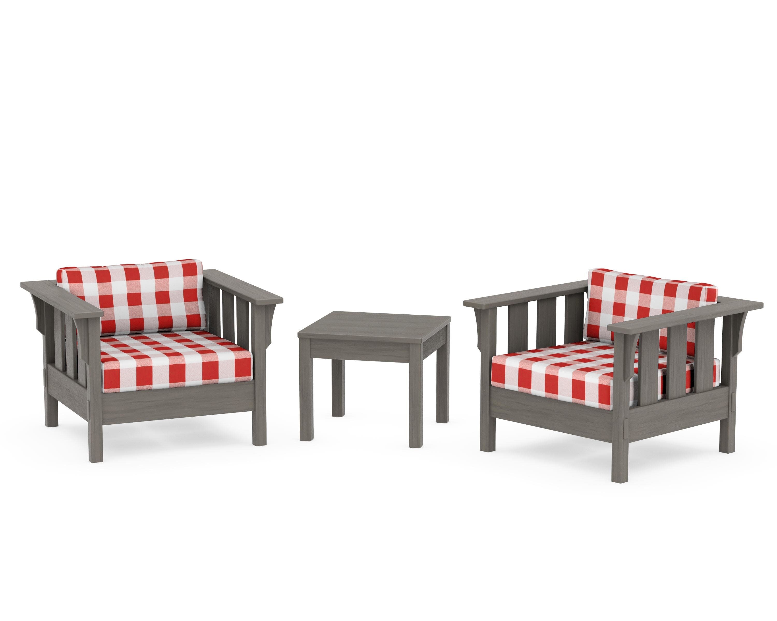 Acadia 3-Piece Deep Seating Set in Driftwood / Buffalo Plaid Crimson