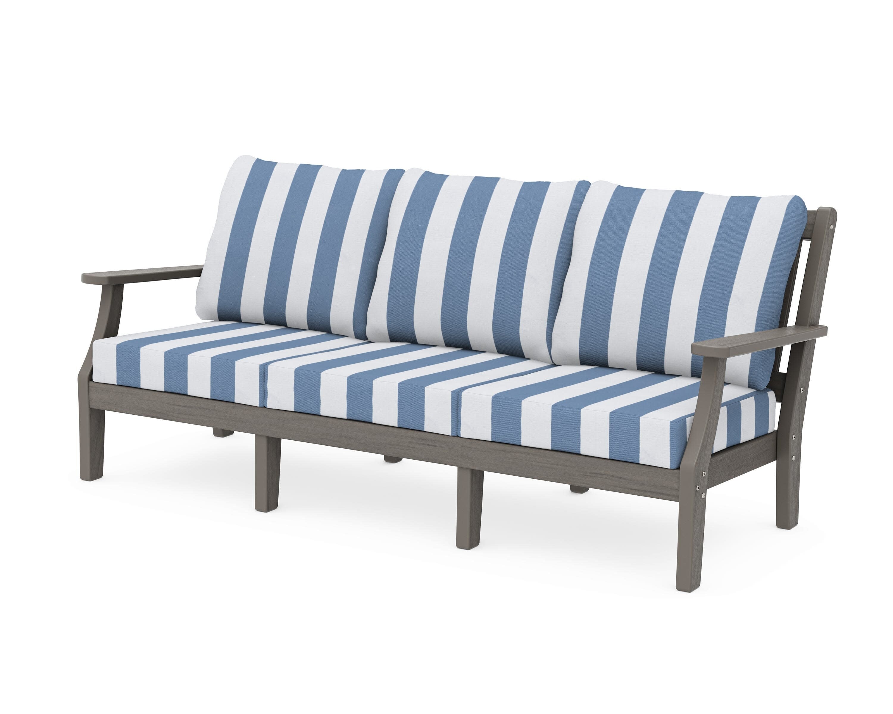 Chinoiserie Deep Seating Sofa in Driftwood / Cabana Stripe Sky Blue