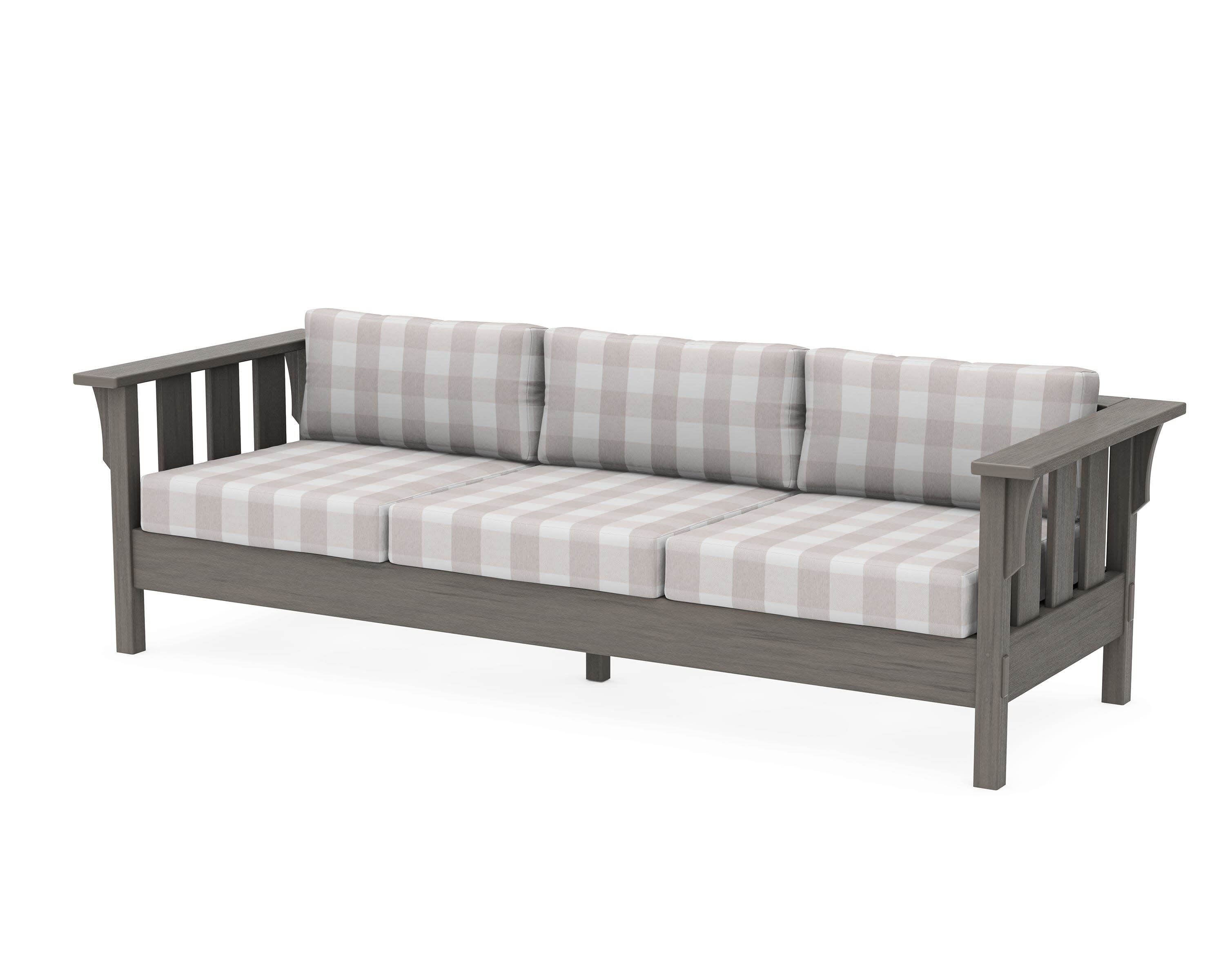 Acadia Deep Seating Sofa in Driftwood / Buffalo Plaid Dune Burlap