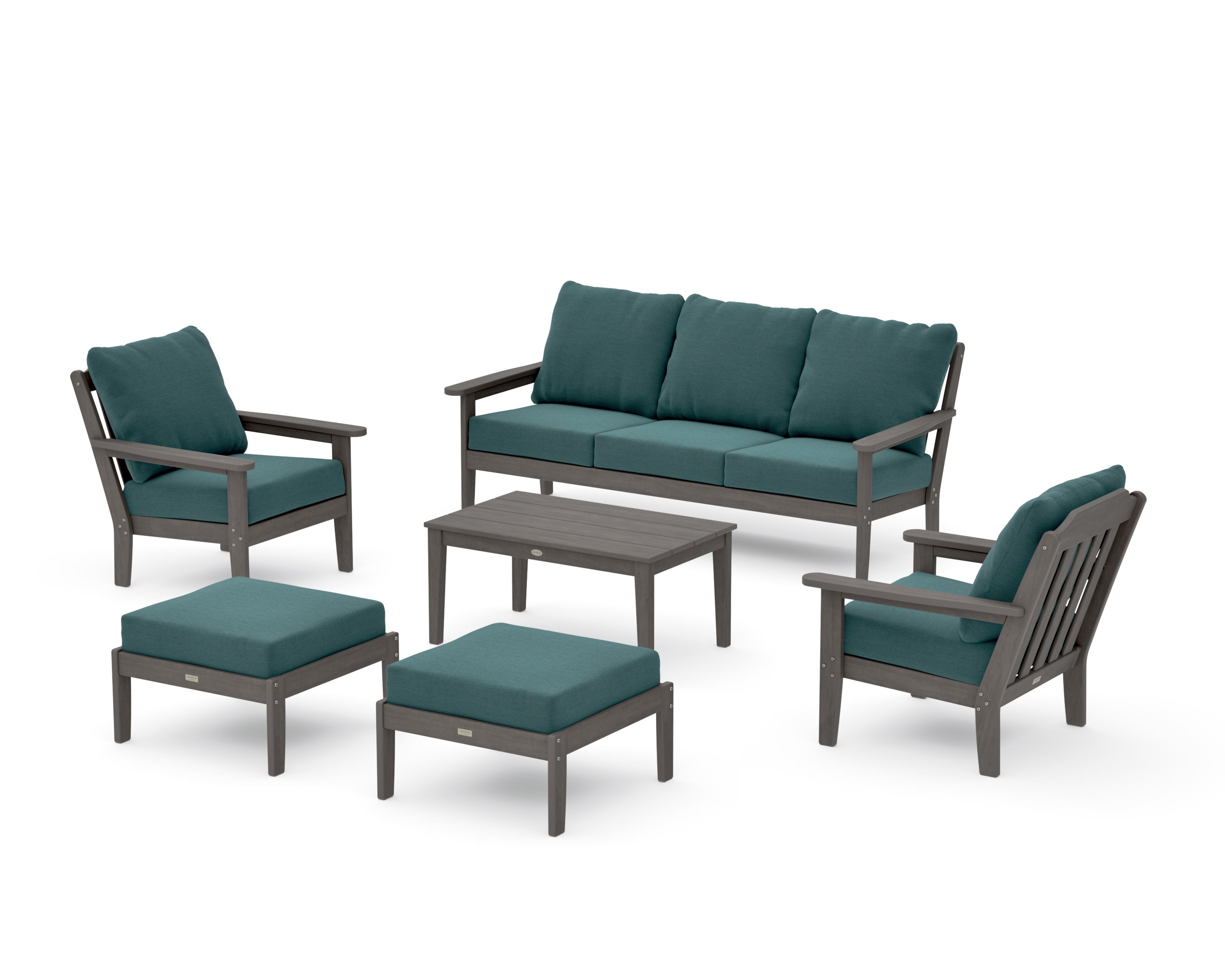 Cottage 6-Piece Lounge Sofa Set in Driftwood / Ocean Teal