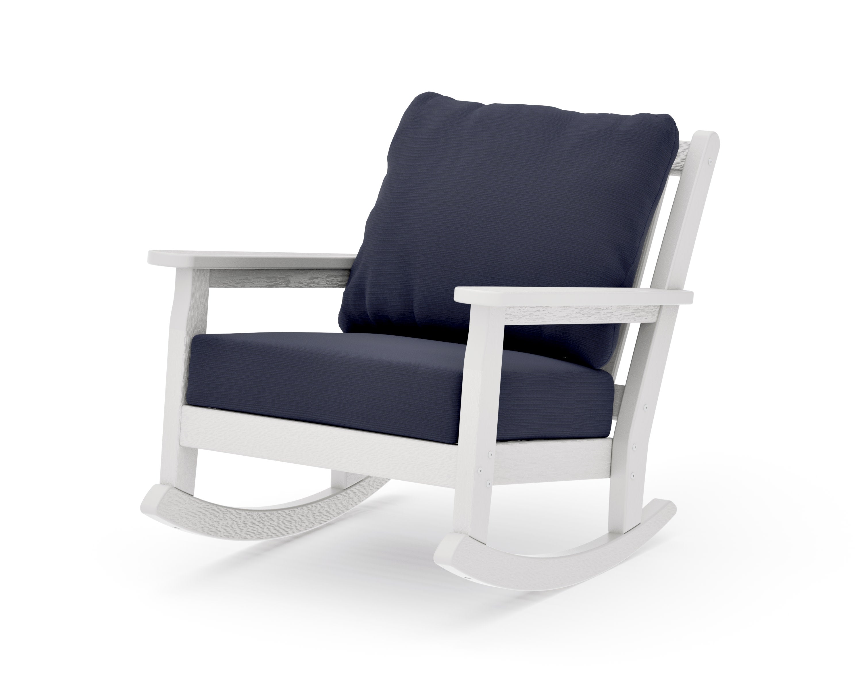 Chippendale Deep Seating Rocking Chair in Vintage White / Navy Linen