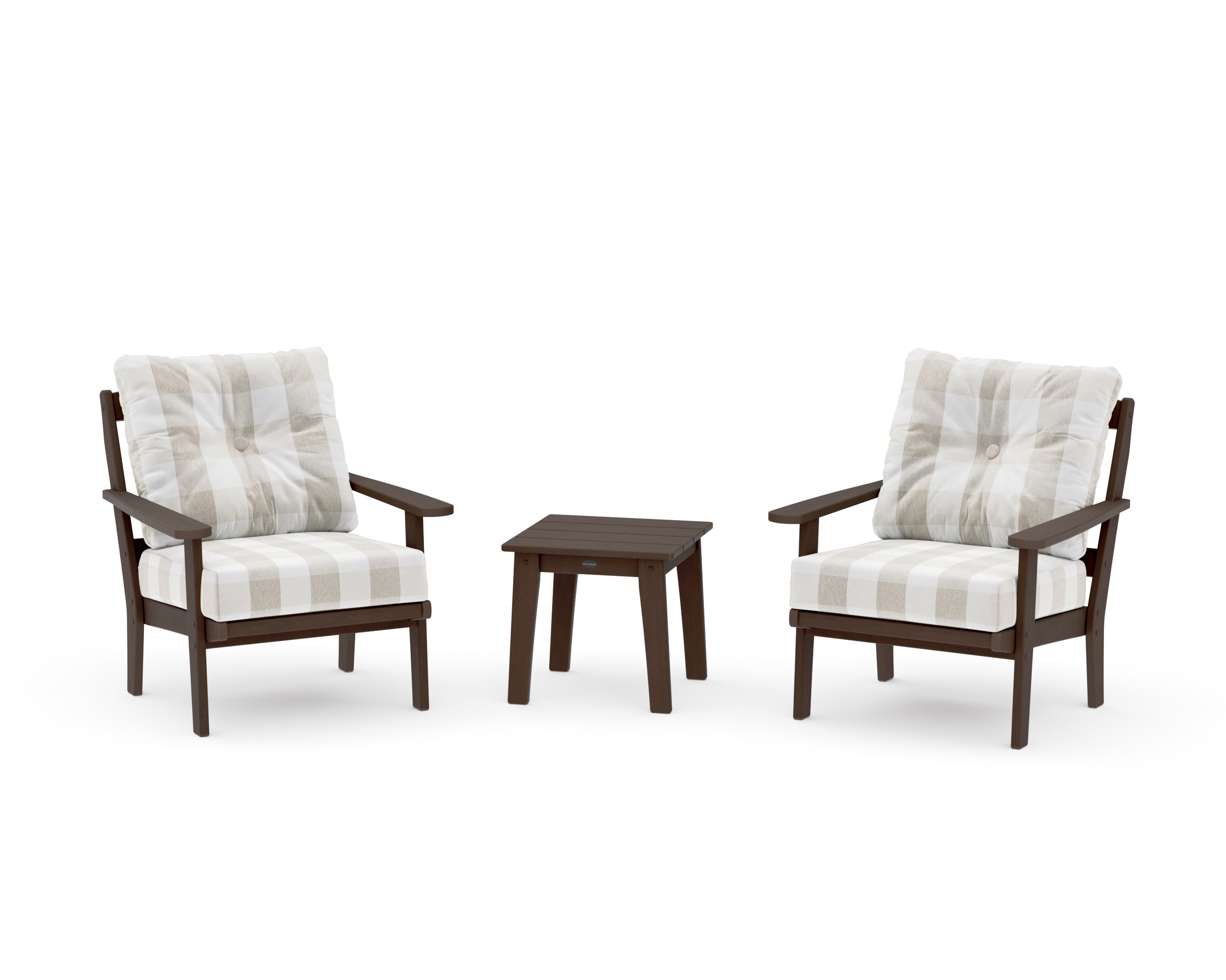 Mission 3-Piece Deep Seating Set in Kona / Buffalo Plaid Dune Burlap