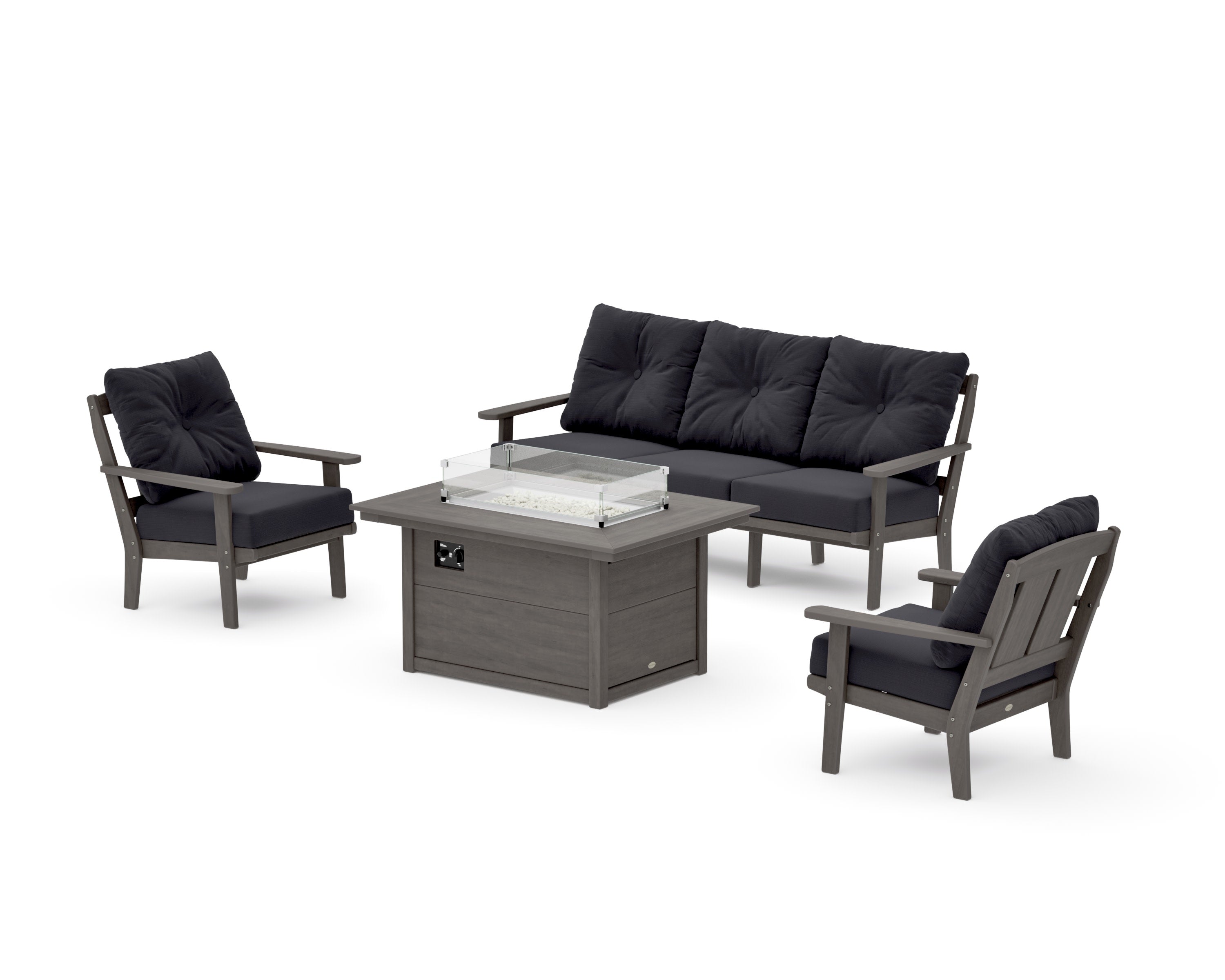 Mission Deep Seating Fire Pit Table Set in Driftwood / Midnight Linen