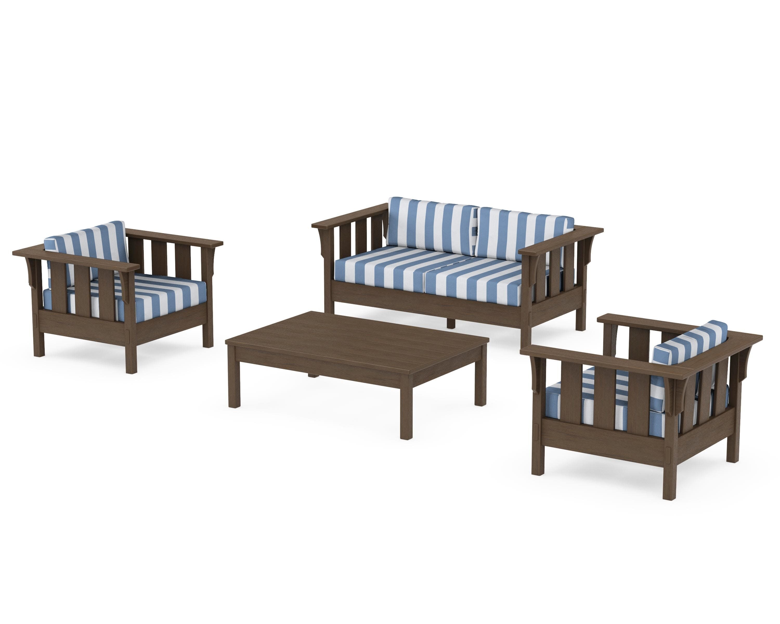 Acadia 4-Piece Deep Seating Set with Loveseat in Kona / Cabana Stripe Sky Blue