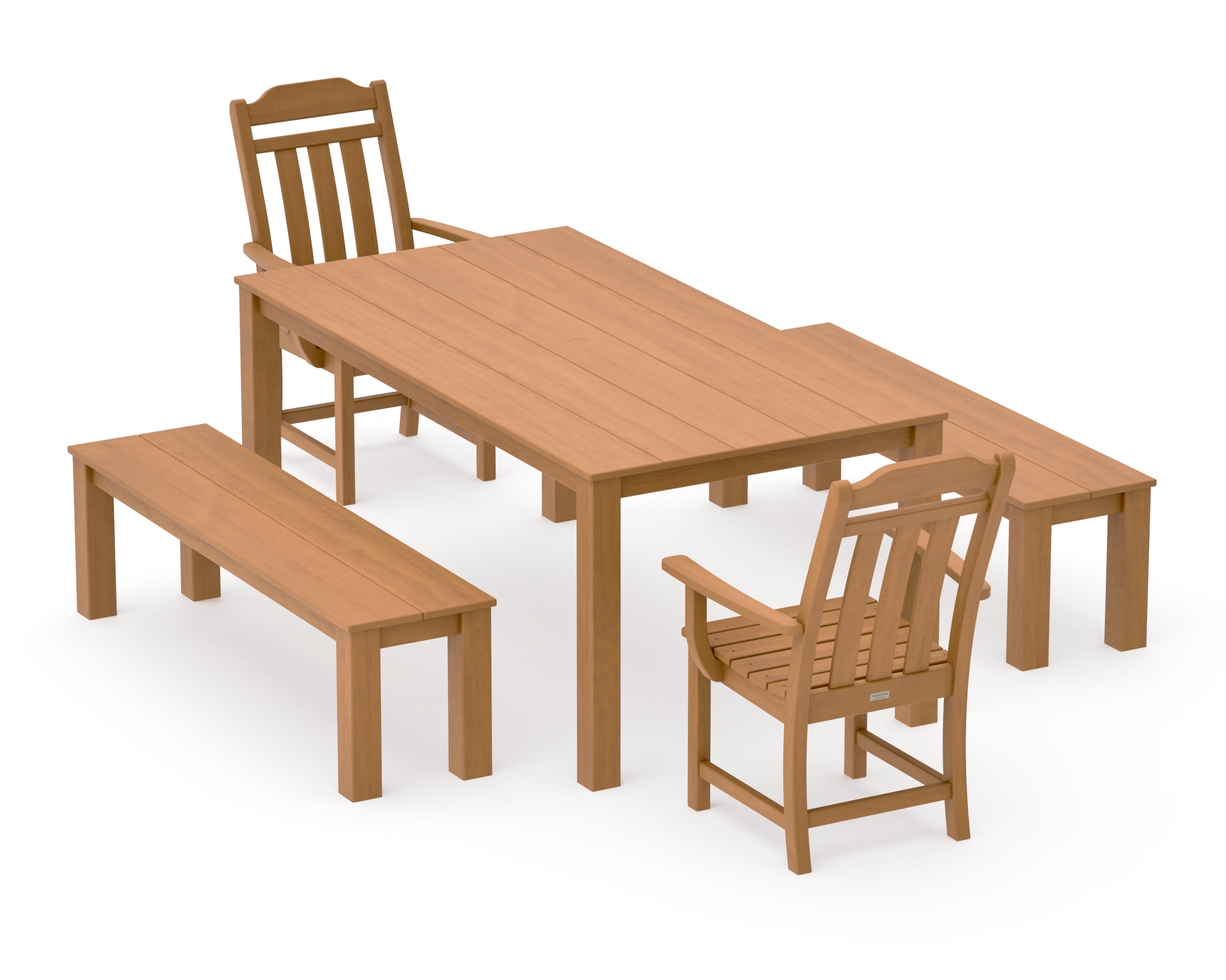 Cottage 5-Piece Parsons Dining Set with Benches in Natural