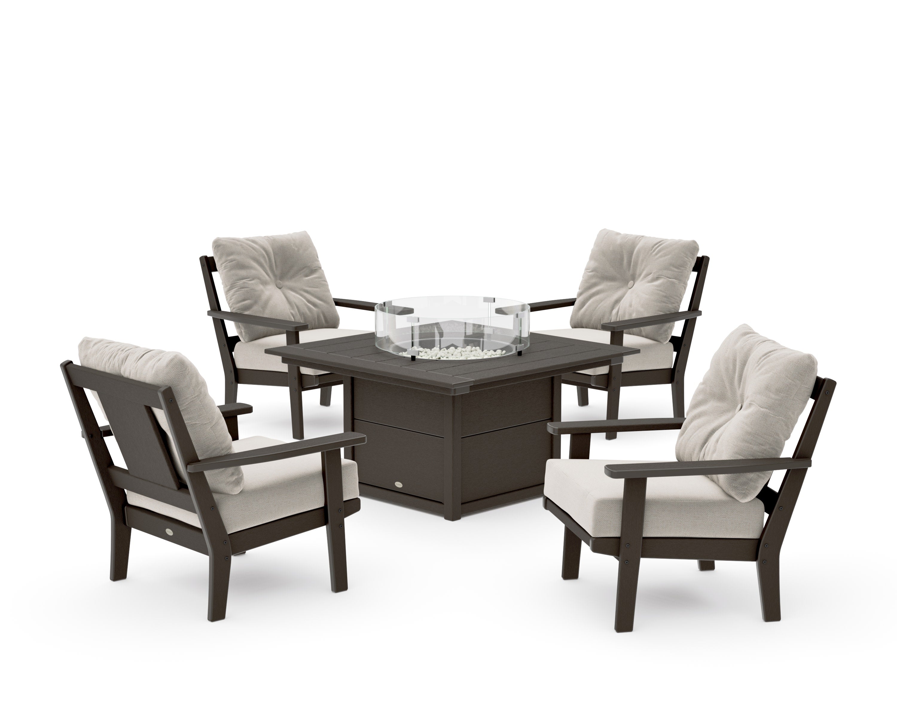 Prairie 5-Piece Deep Seating Set with Fire Pit Table in Vintage Coffee / Dune Burlap