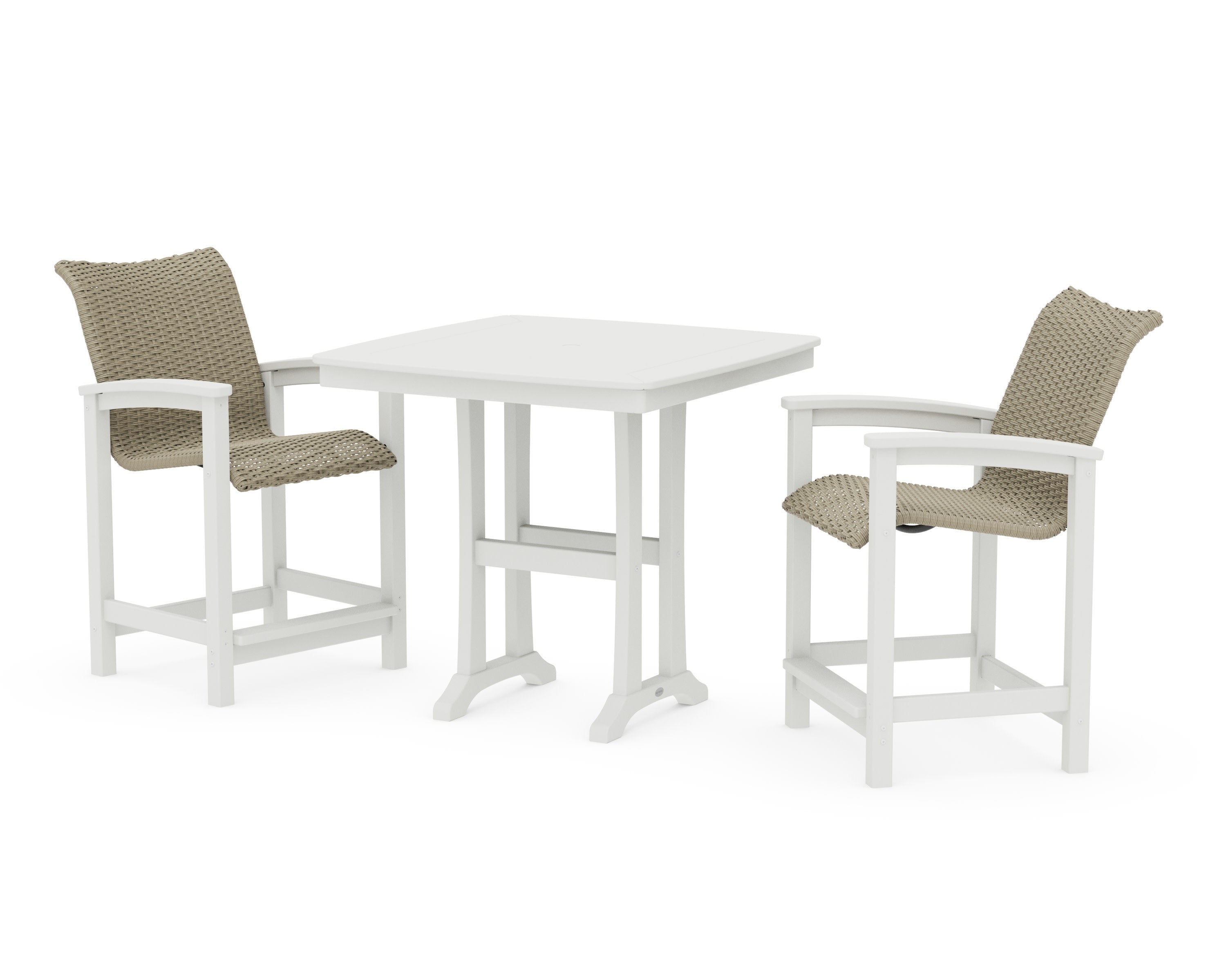 Coastal Woven 3-Piece Counter Set with Trestle Legs in White / Dune Grass