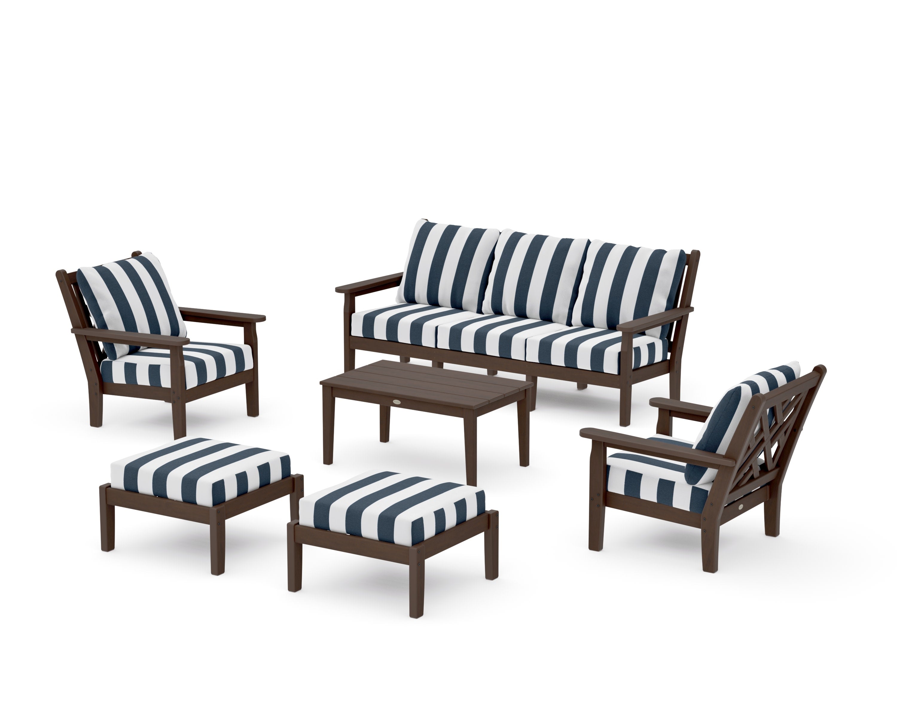Chippendale 6-Piece Lounge Sofa Set in Kona / Cabana Stripe Marine Indigo