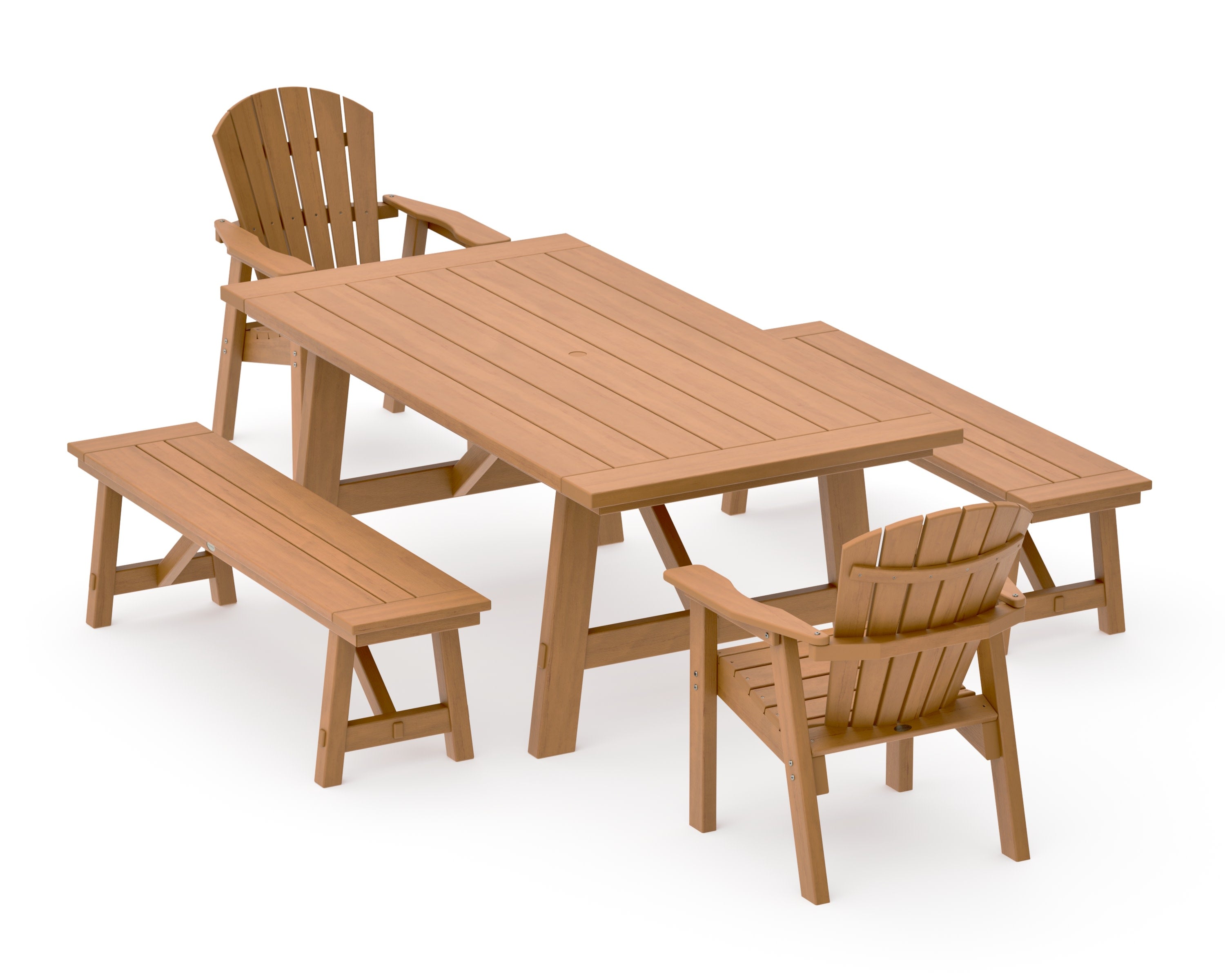 Seashell 5-Piece Rustic Farmhouse Dining Set With Benches in Natural