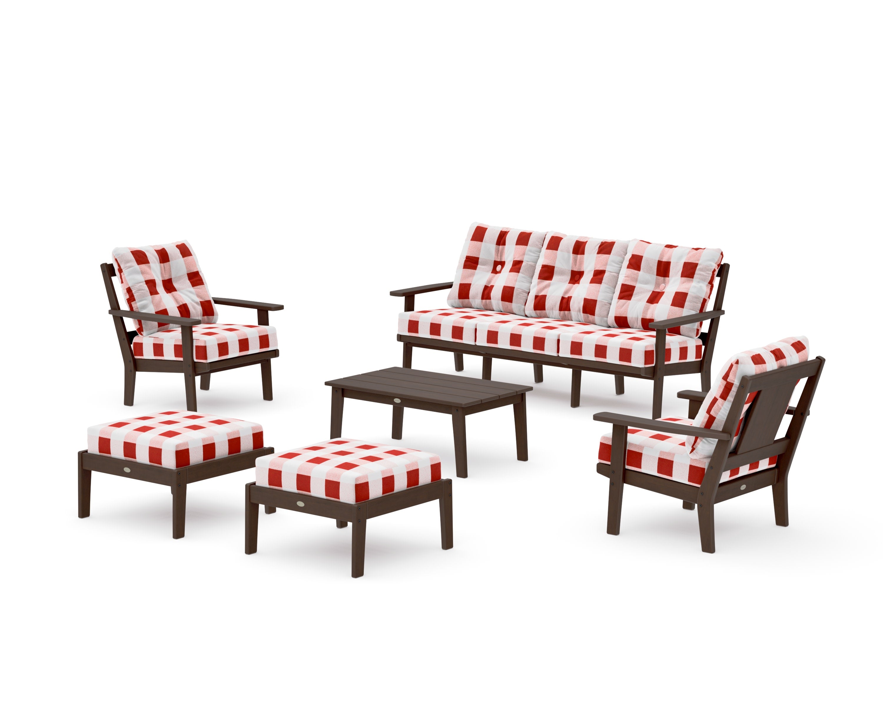 Prairie 6-Piece Lounge Sofa Set in Kona / Buffalo Plaid Crimson