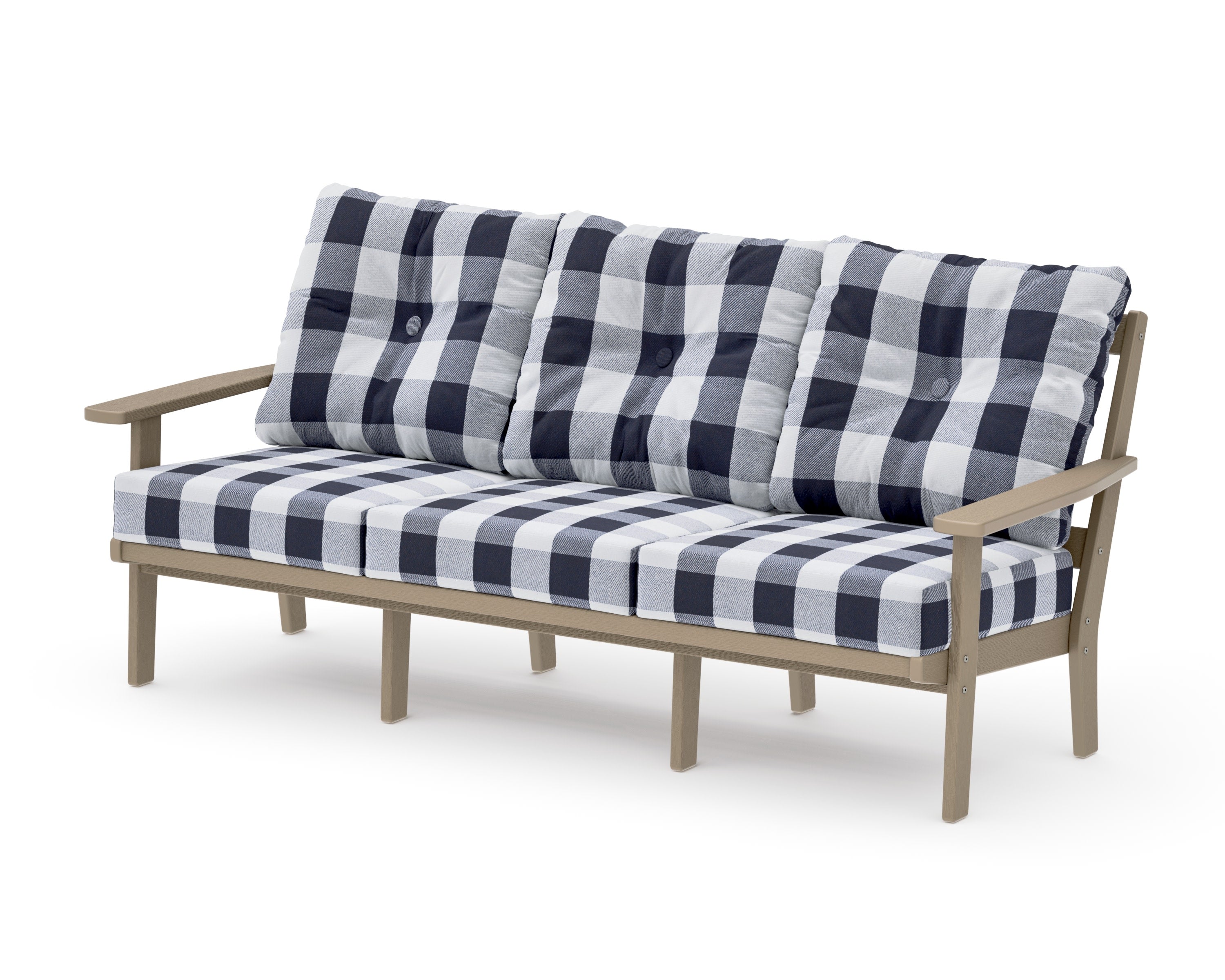 PrairieDeep Seating Sofa in Vintage Sahara / Buffalo Plaid Navy