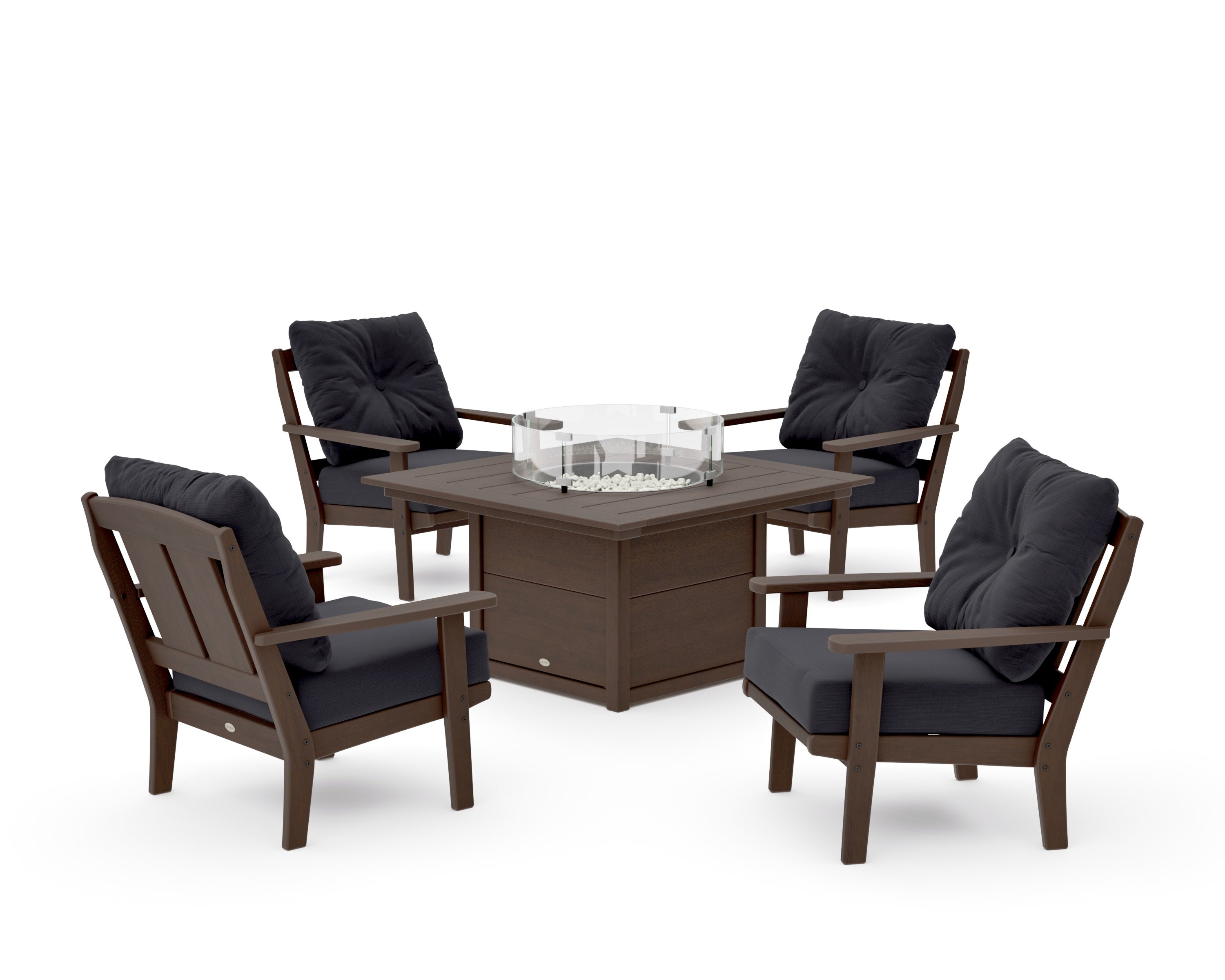 Mission 5-Piece Deep Seating Set with Fire Pit Table in Kona / Midnight Linen