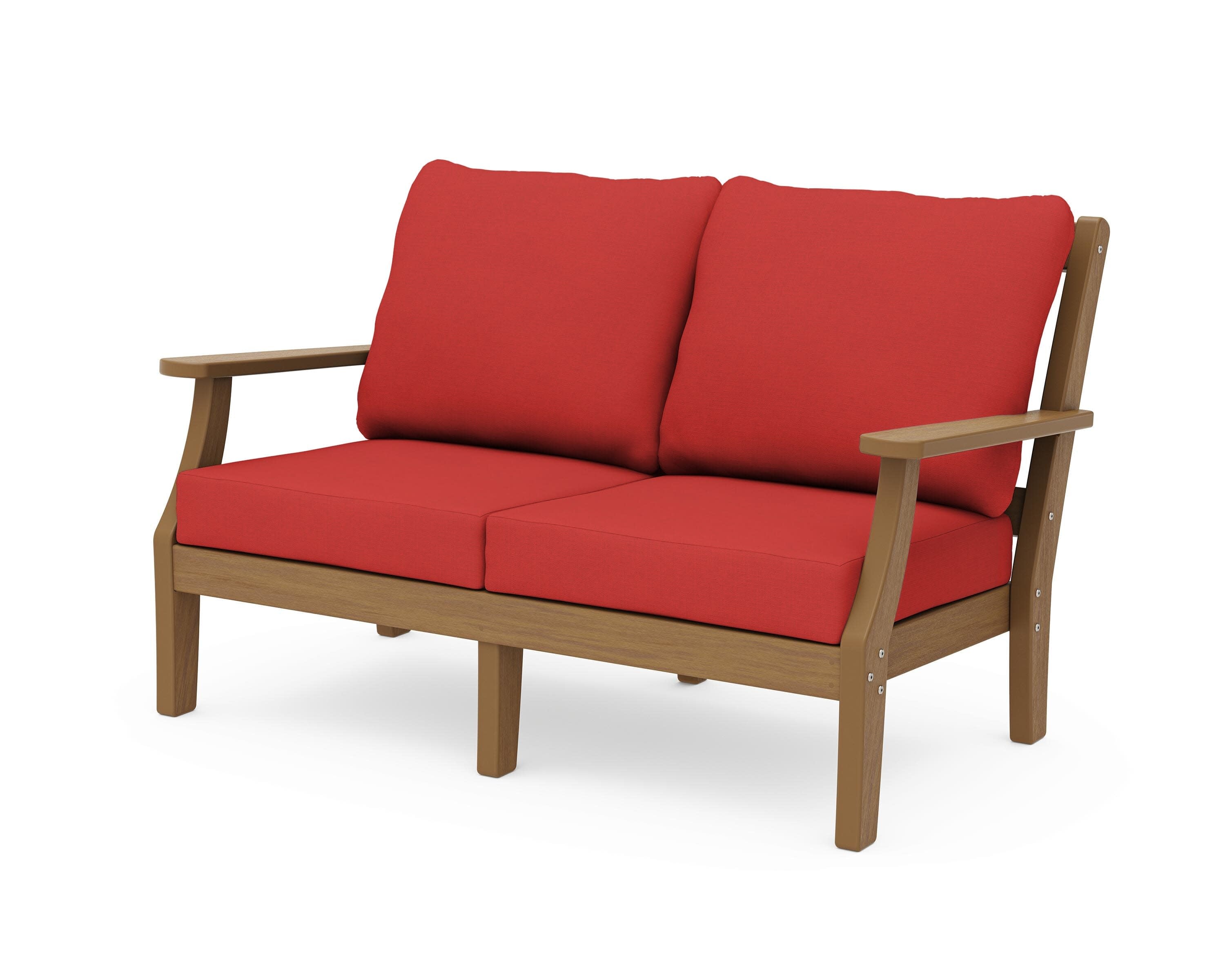 Chinoiserie Deep Seating Loveseat in Natural / Crimson Linen