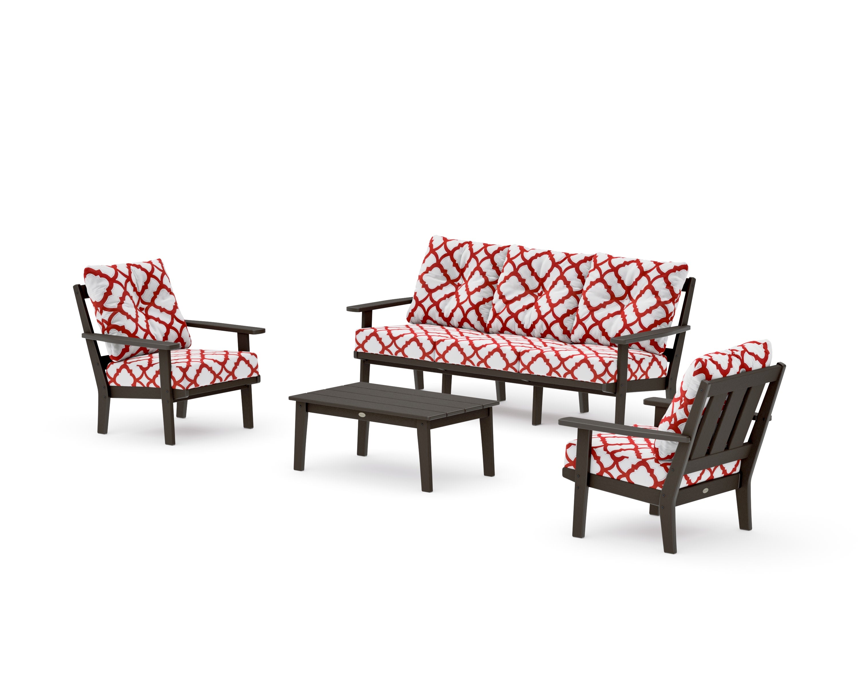 Oxford 4-Piece Deep Seating Set with Sofa in Vintage Coffee / Trellis Crimson