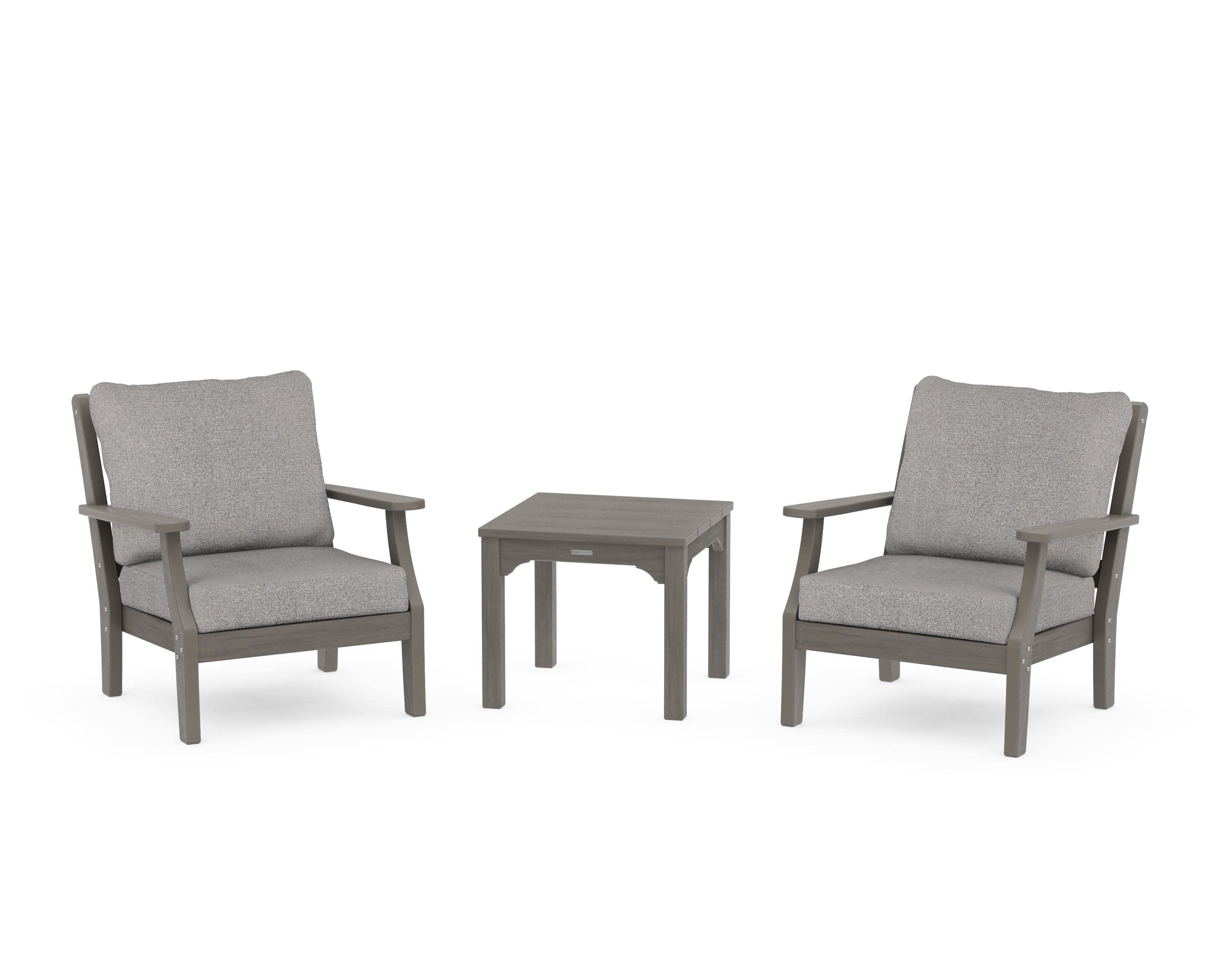 Chinoiserie 3-Piece Deep Seating Set in Driftwood / Grey Mist