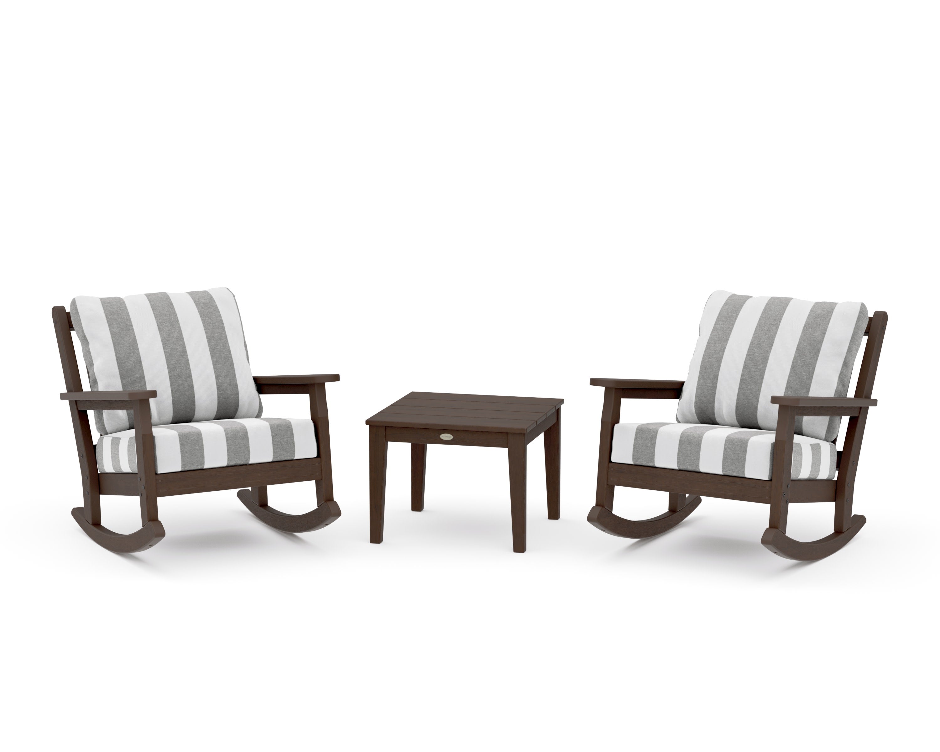 Chippendale 3-Piece Deep Seating Rocker Set in Kona / Cabana Stripe Grey Mist