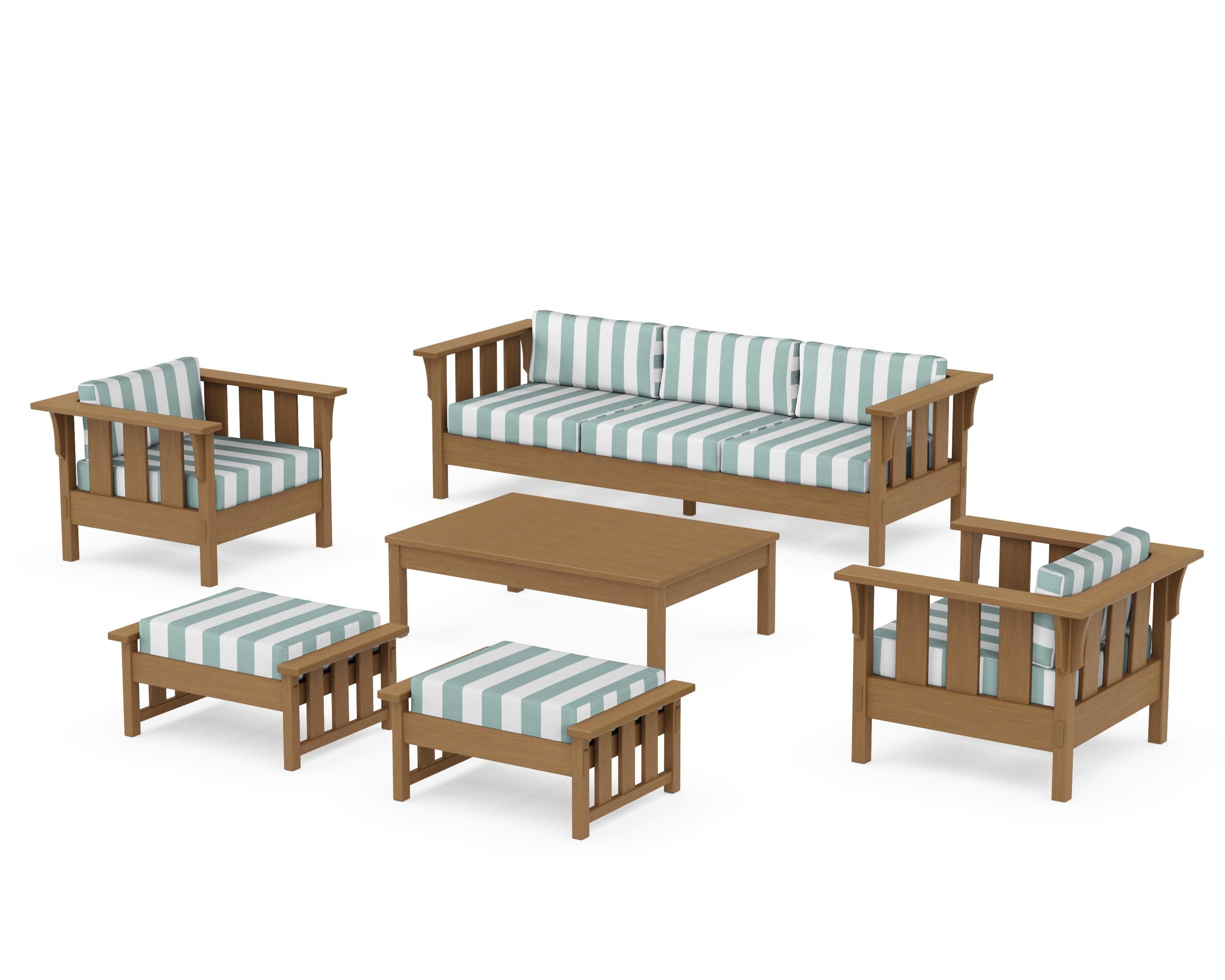 Acadia 6-Piece Lounge Sofa Set in Natural / Cabana Stripe Glacier Spa