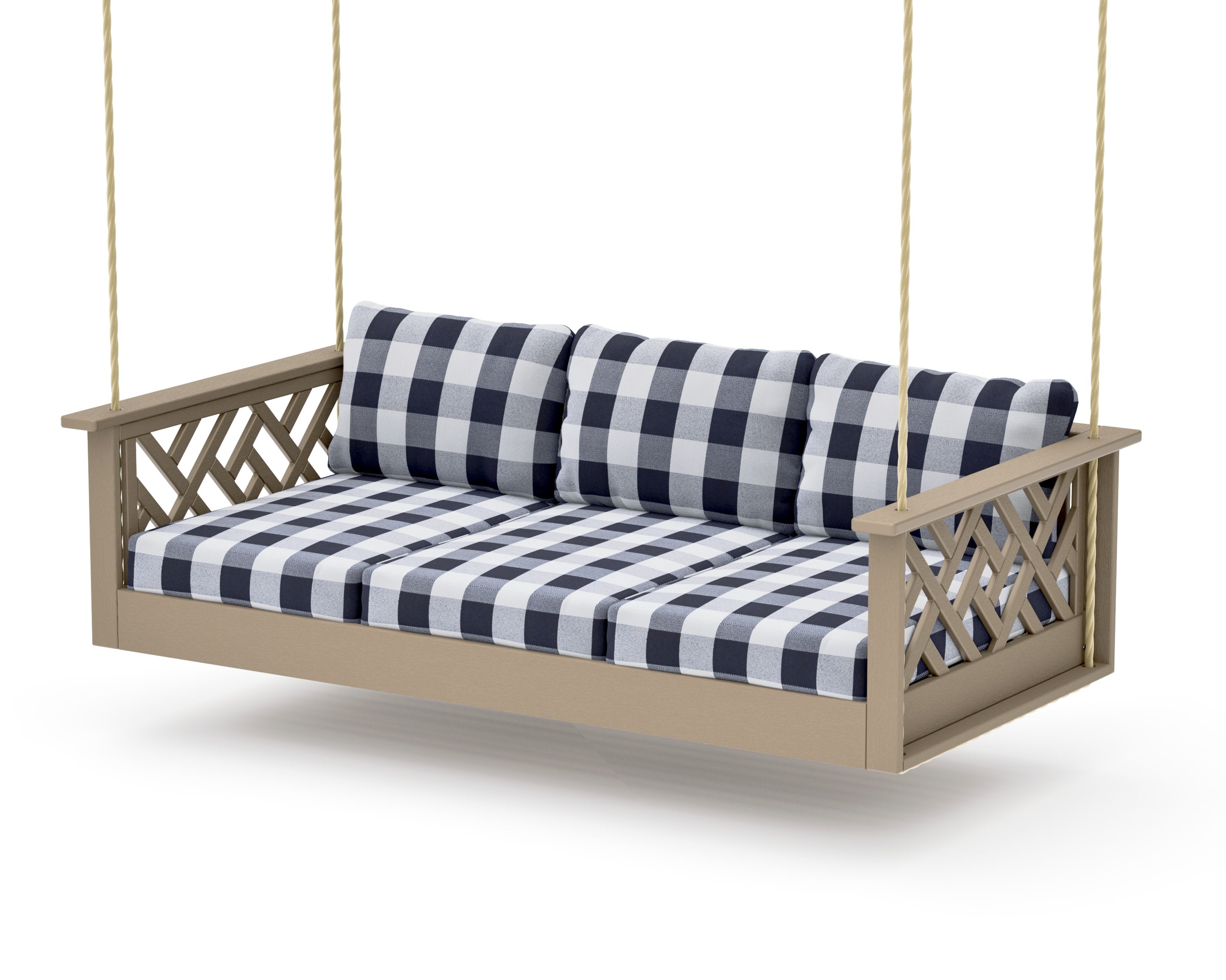 Chippendale Daybed Swing in Vintage Sahara / Buffalo Plaid Navy