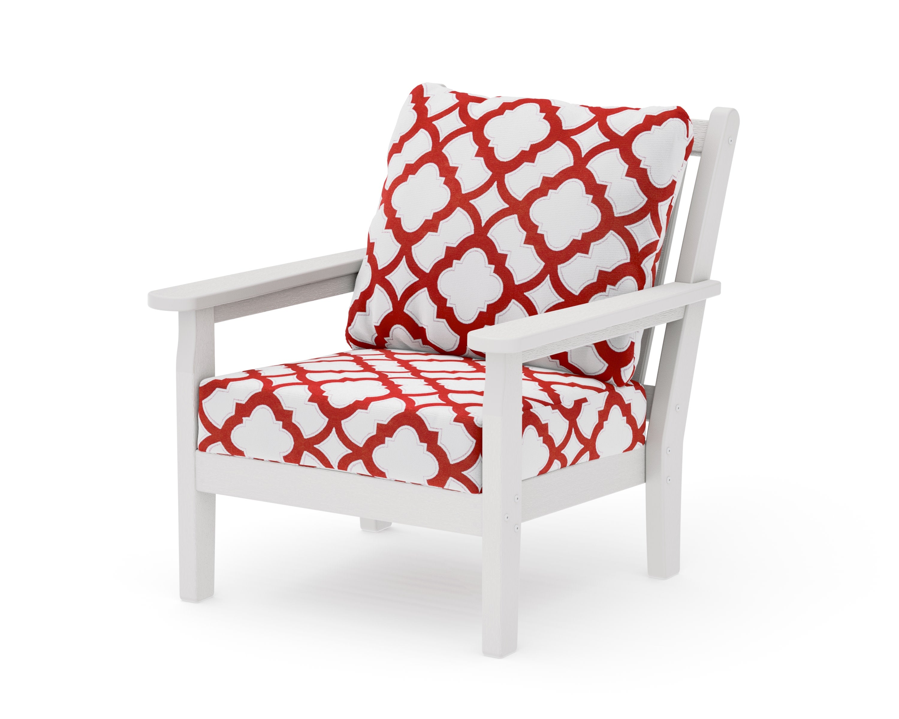 Chippendale Deep Seating Chair in Vintage White / Trellis Crimson