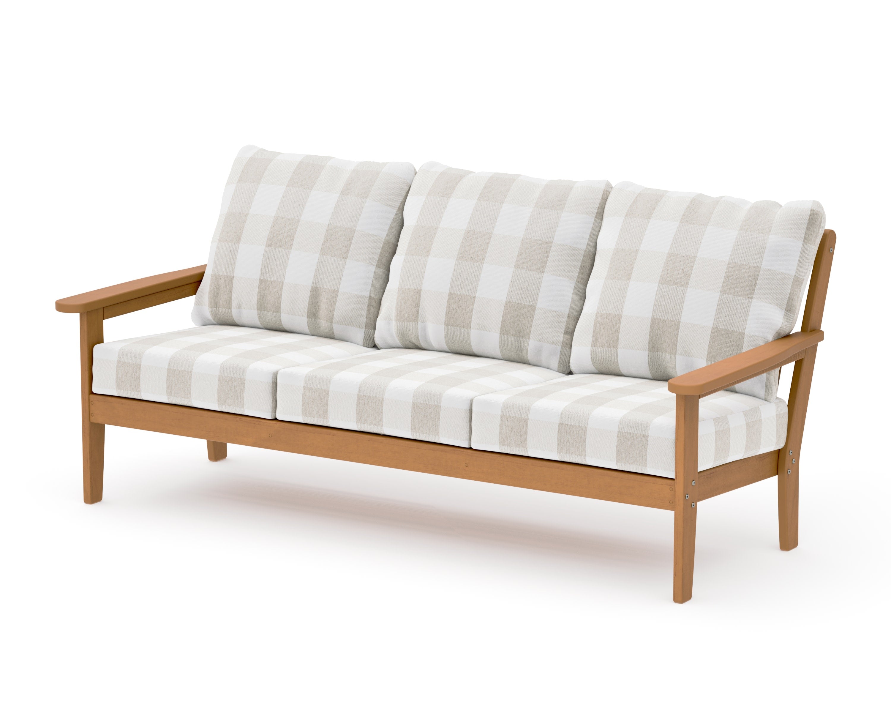 Cottage Deep Seating Sofa in Natural / Buffalo Plaid Dune Burlap