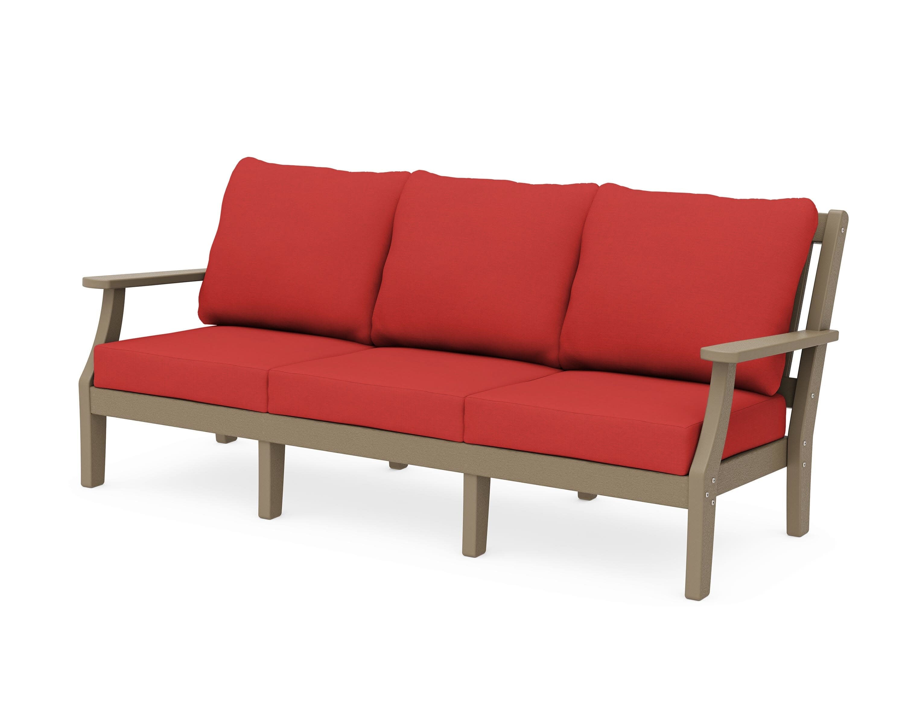 Chinoiserie Deep Seating Sofa in Vintage Sahara / Crimson Linen
