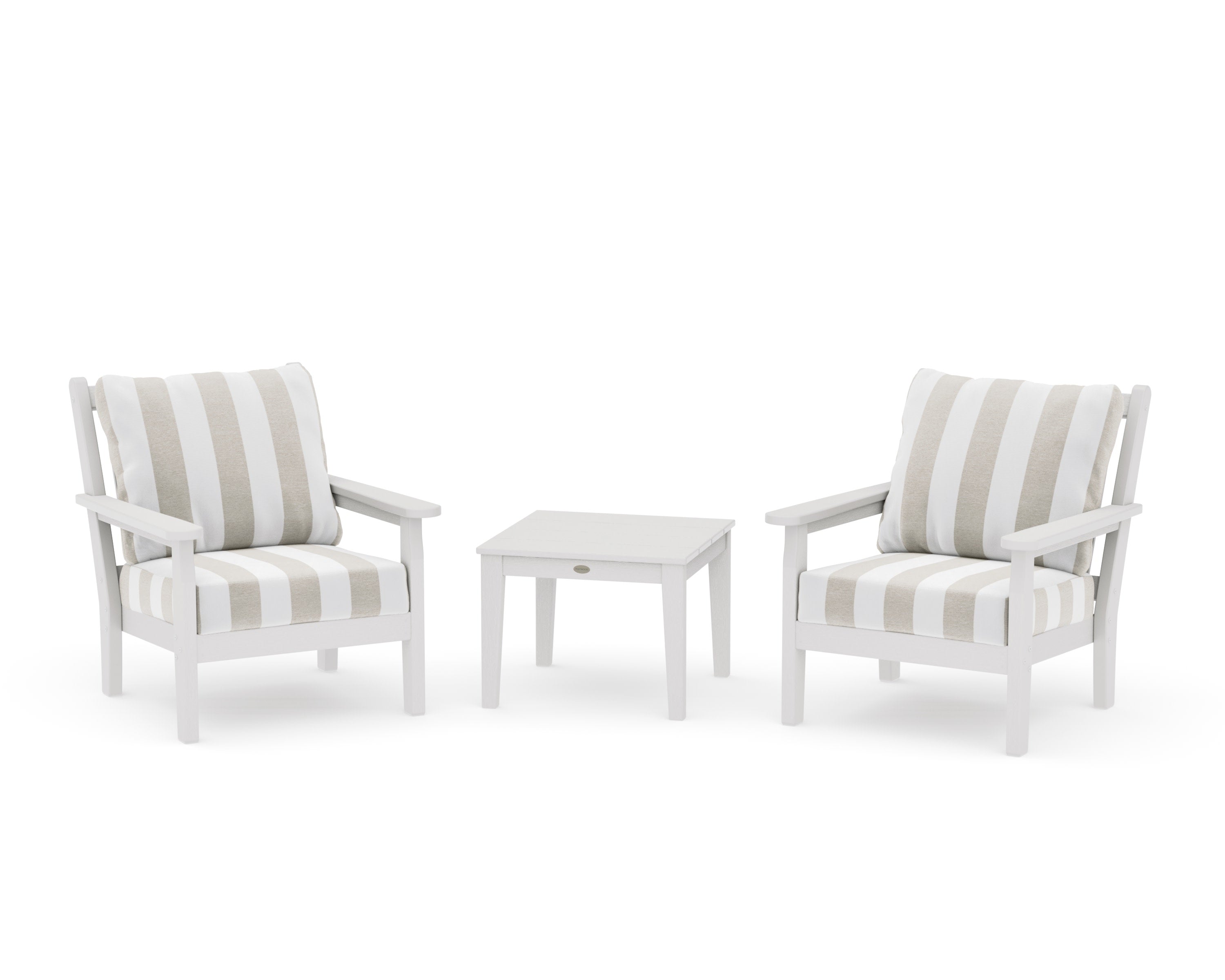 Chippendale 3-Piece Deep Seating Set in Vintage White / Cabana Stripe Dune Burlap