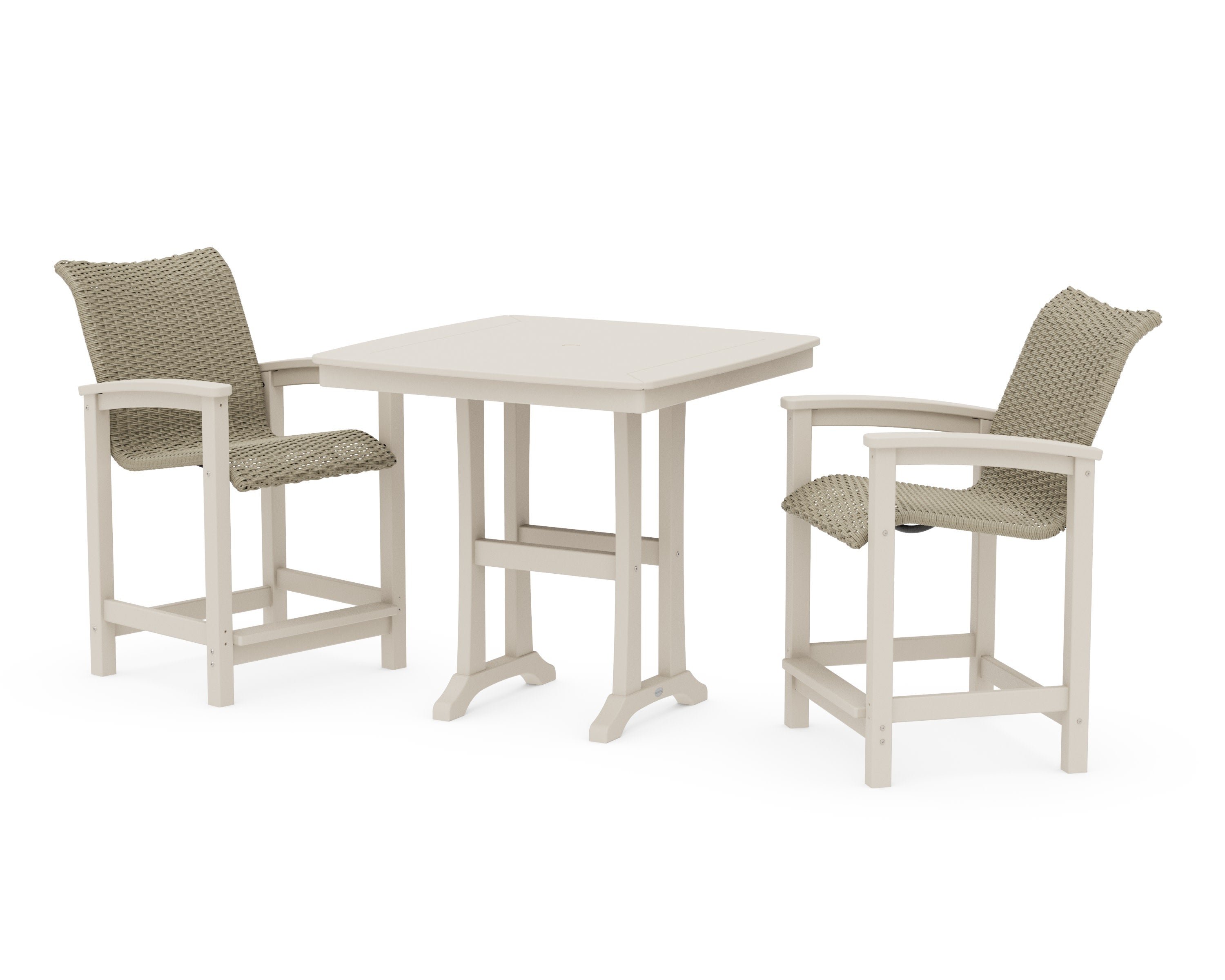 Coastal Woven 3-Piece Counter Set with Trestle Legs in Sand / Dune Grass