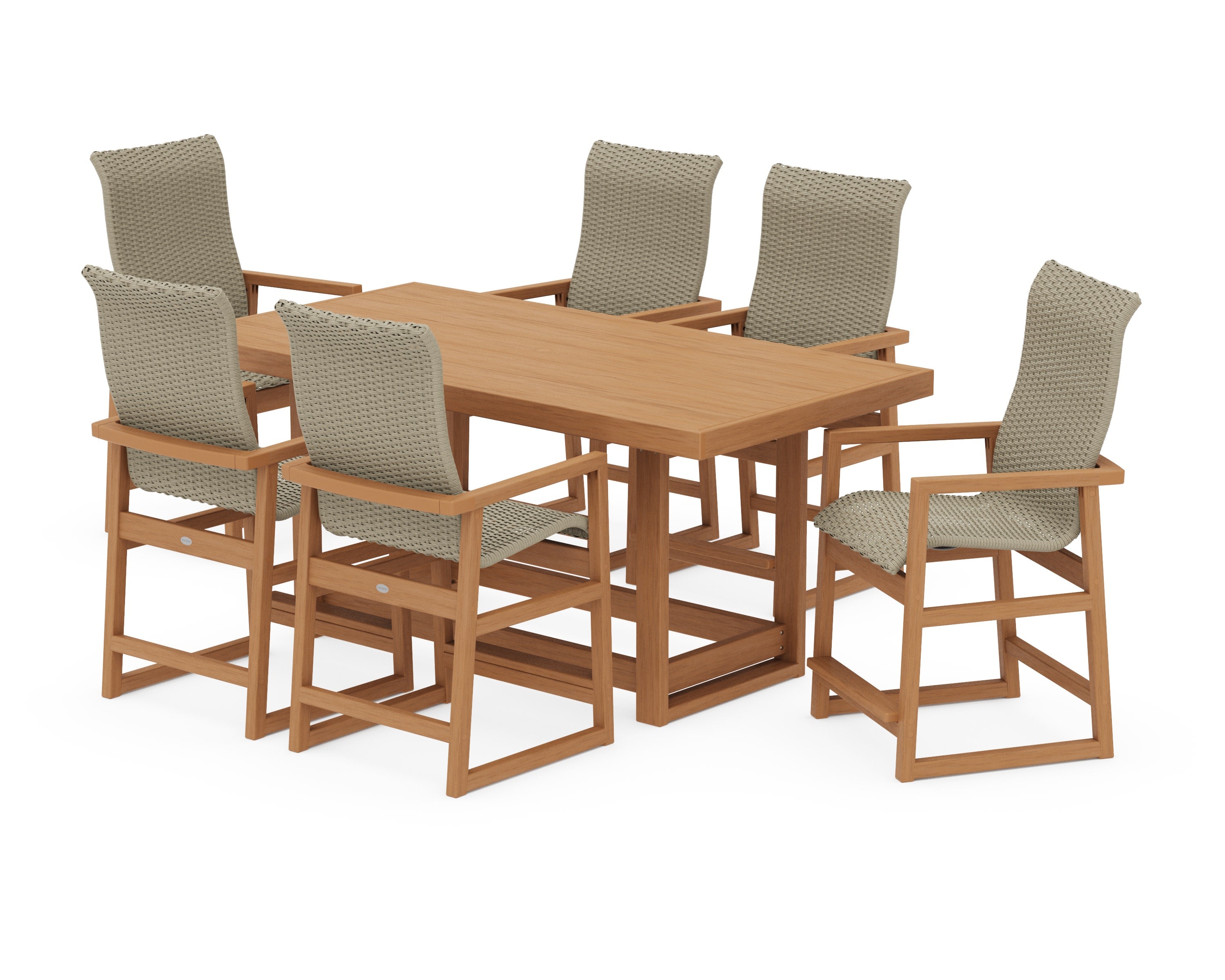 EDGE Woven Highback Arm Chair 7-Piece Counter Set in Natural / Dune Grass