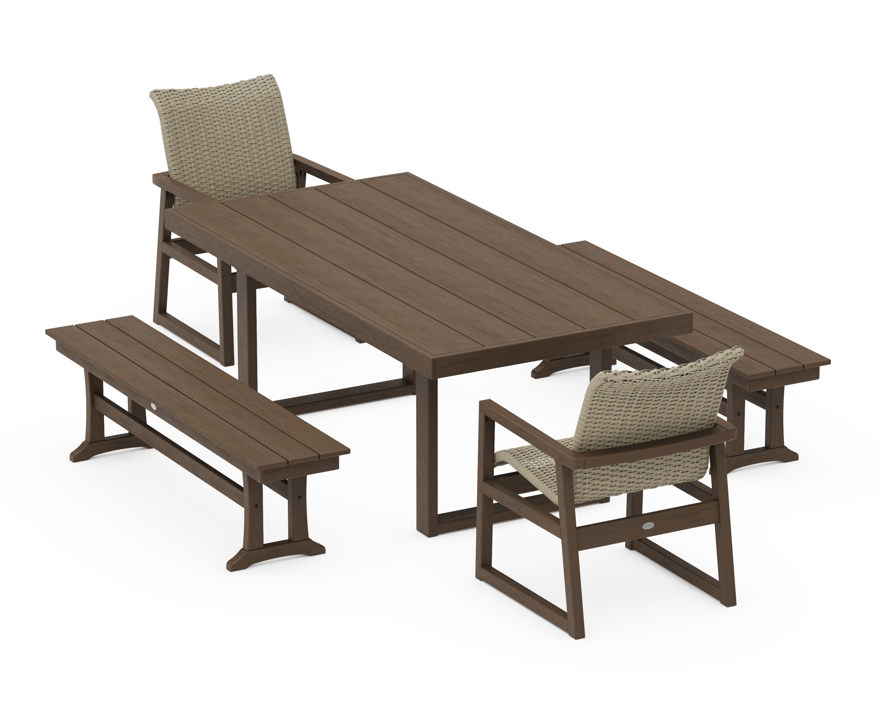 EDGE Woven 5-Piece Dining Set with Benches in Kona / Dune Grass