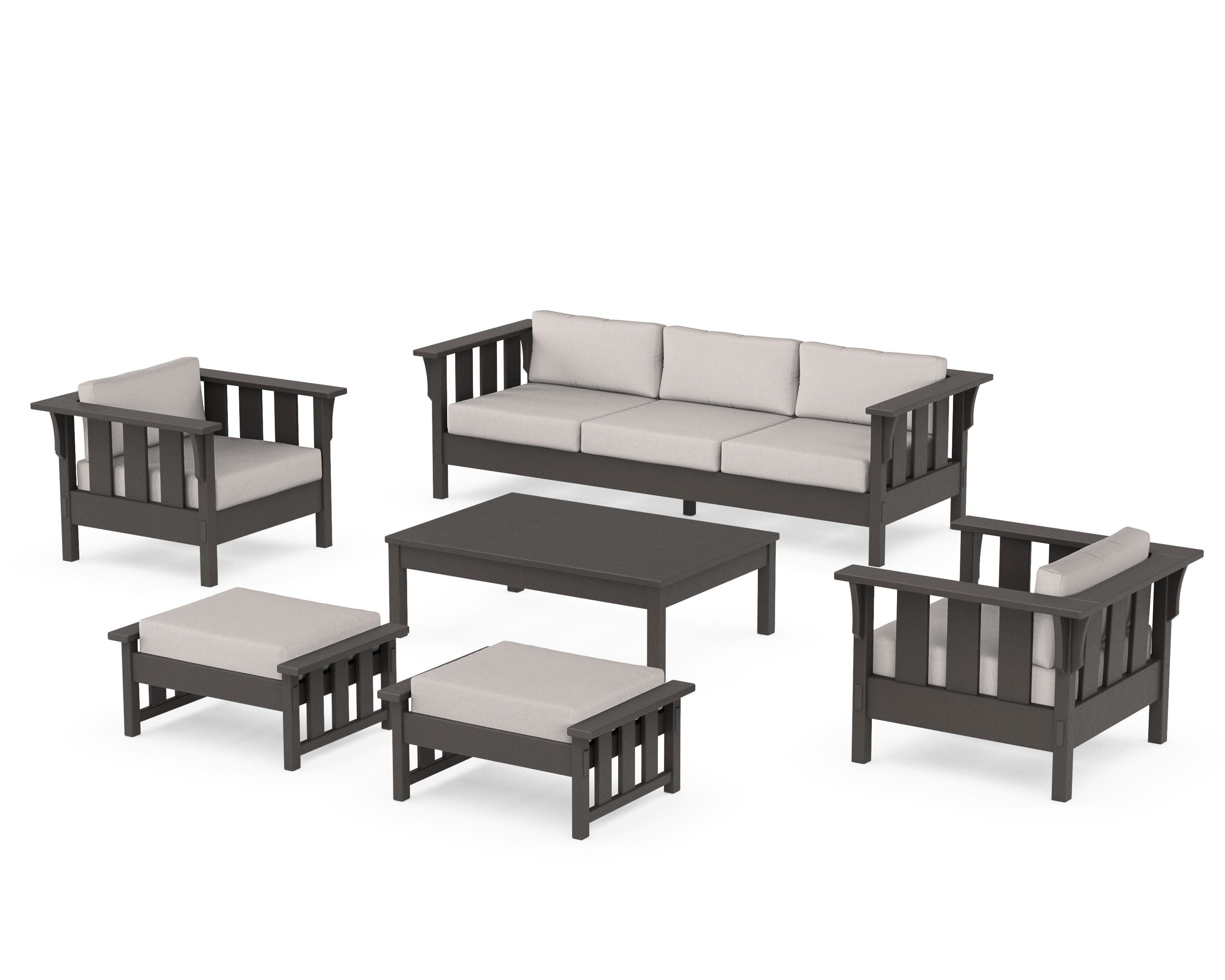 Acadia 6-Piece Lounge Sofa Set in Vintage Coffee / Dune Burlap