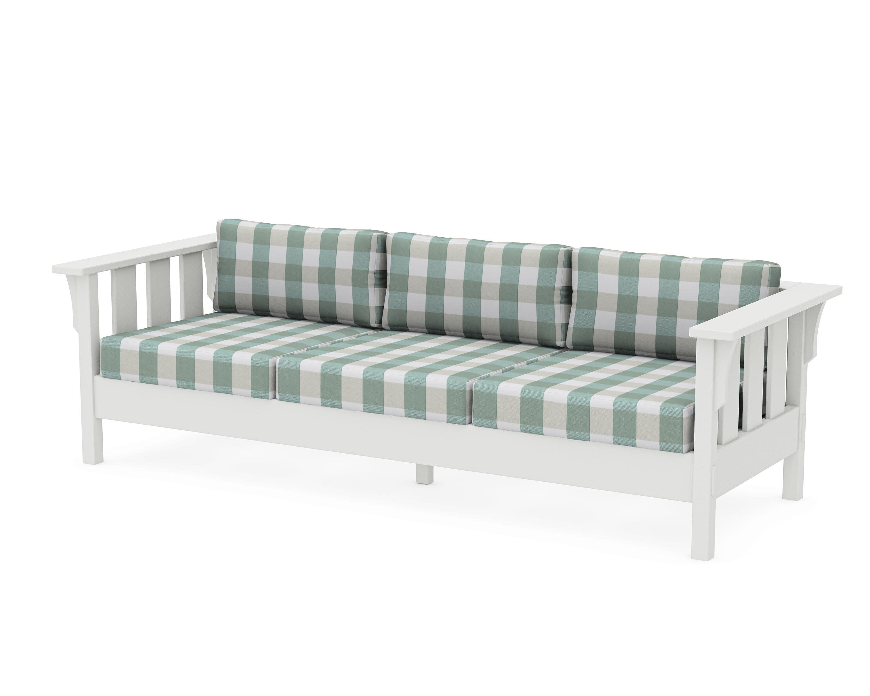 Acadia Deep Seating Sofa in Vintage White / Buffalo Plaid Glacier Spa