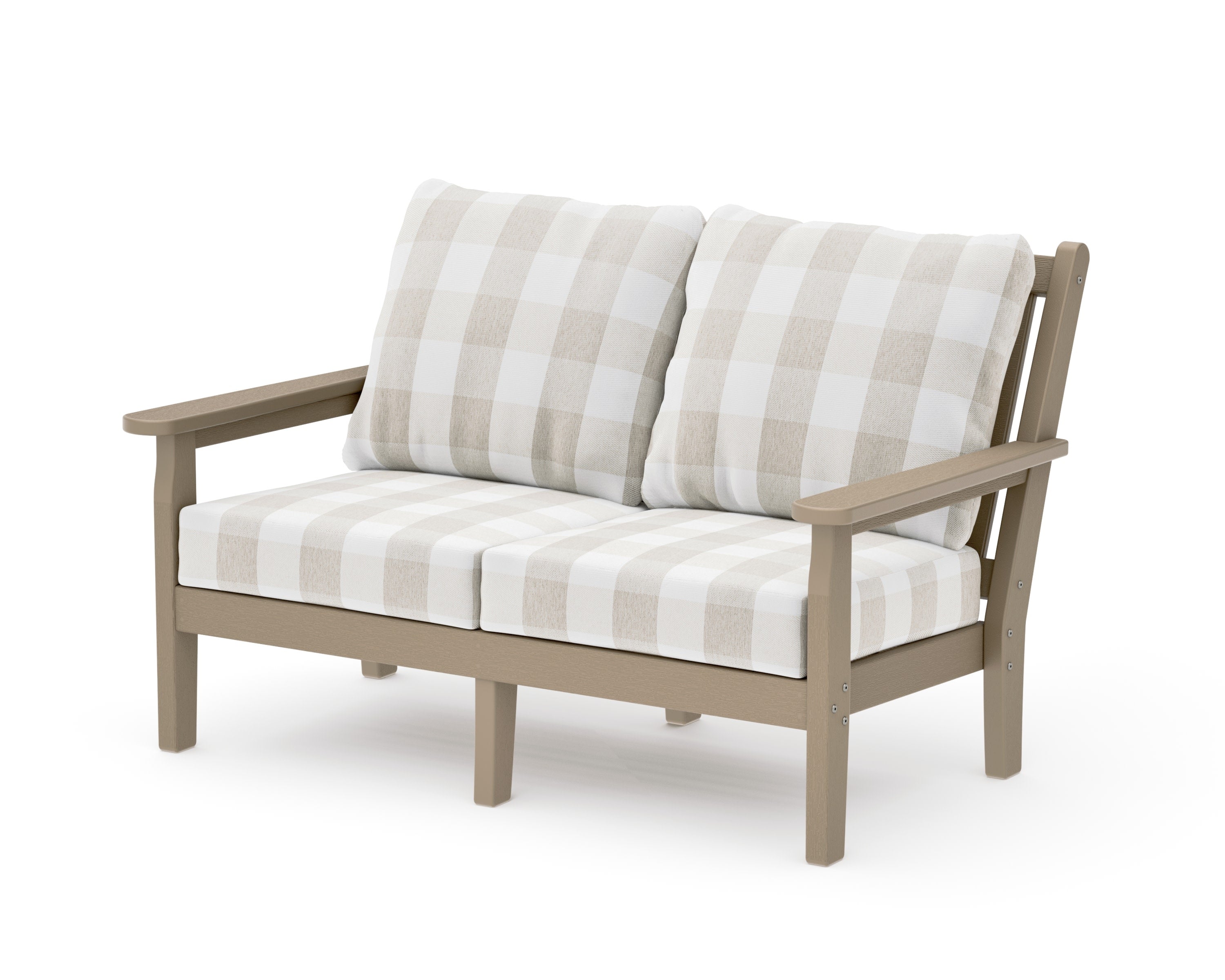 Chippendale Deep Seating Loveseat in Vintage Sahara / Buffalo Plaid Dune Burlap