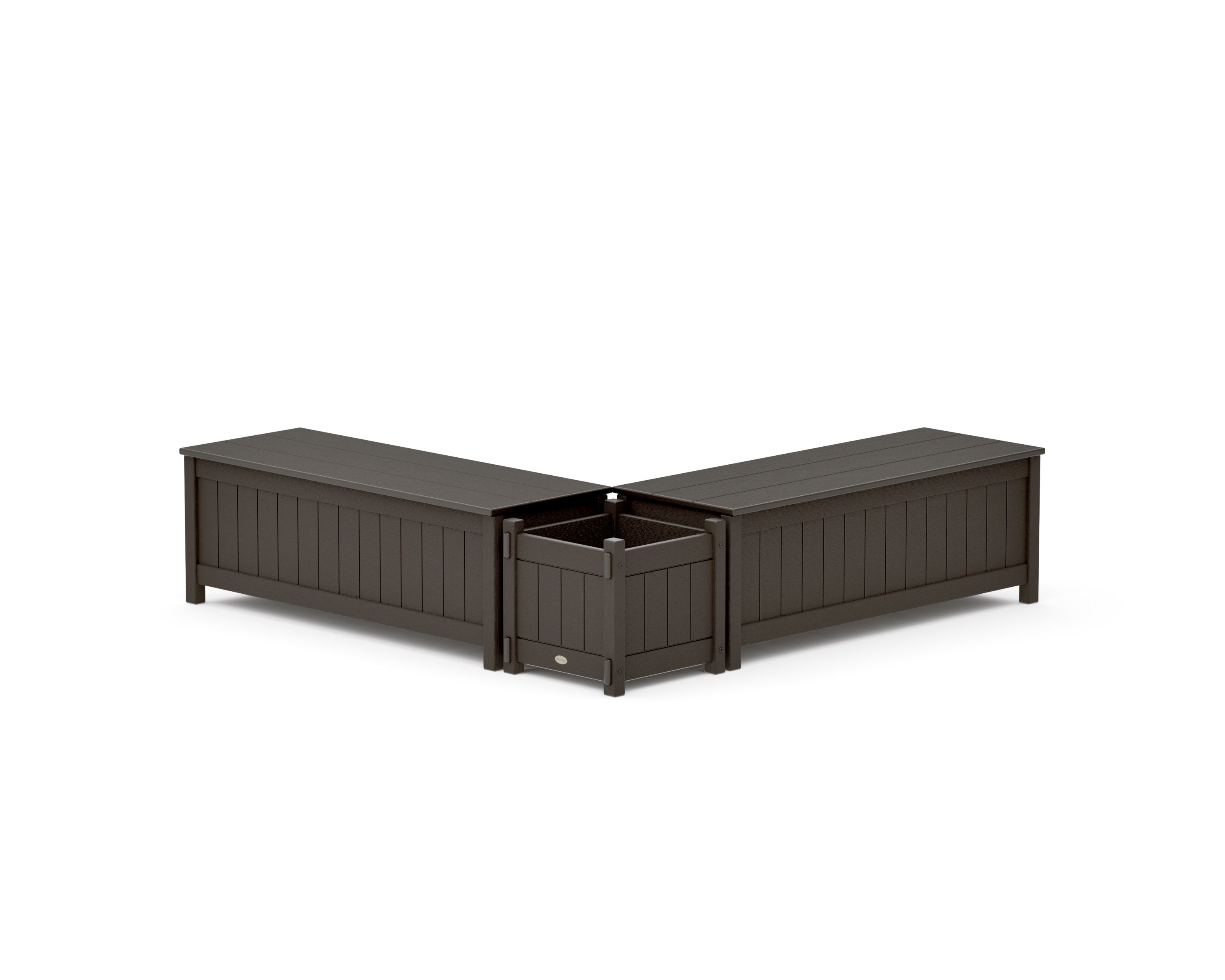 48" Vineyard L- Shaped Planter Storage Bench Set in Vintage Coffee