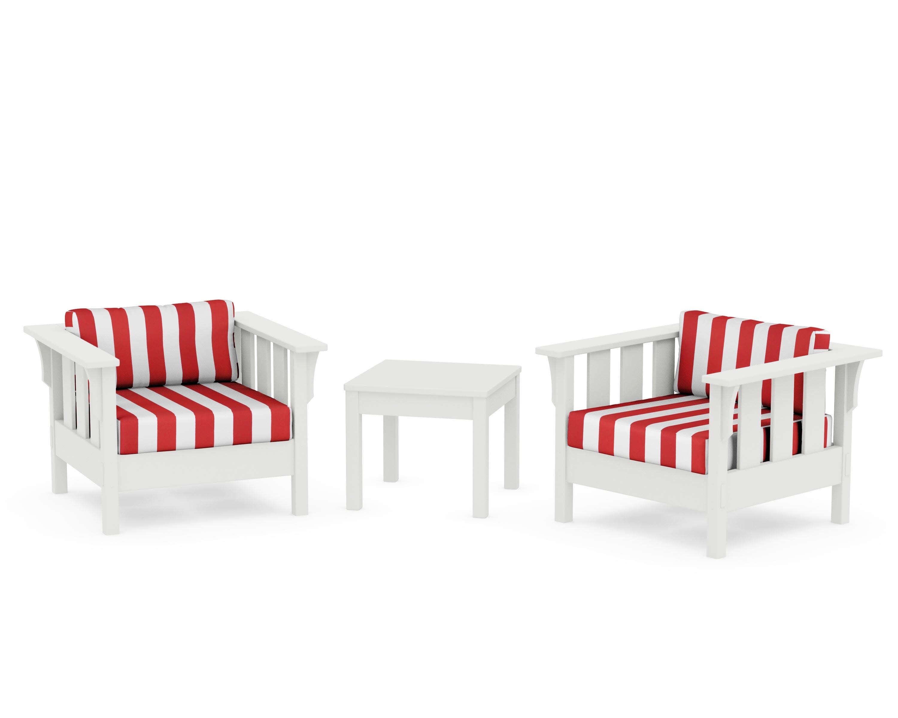 Acadia 3-Piece Deep Seating Set in Vintage White / Cabana Stripe Crimson