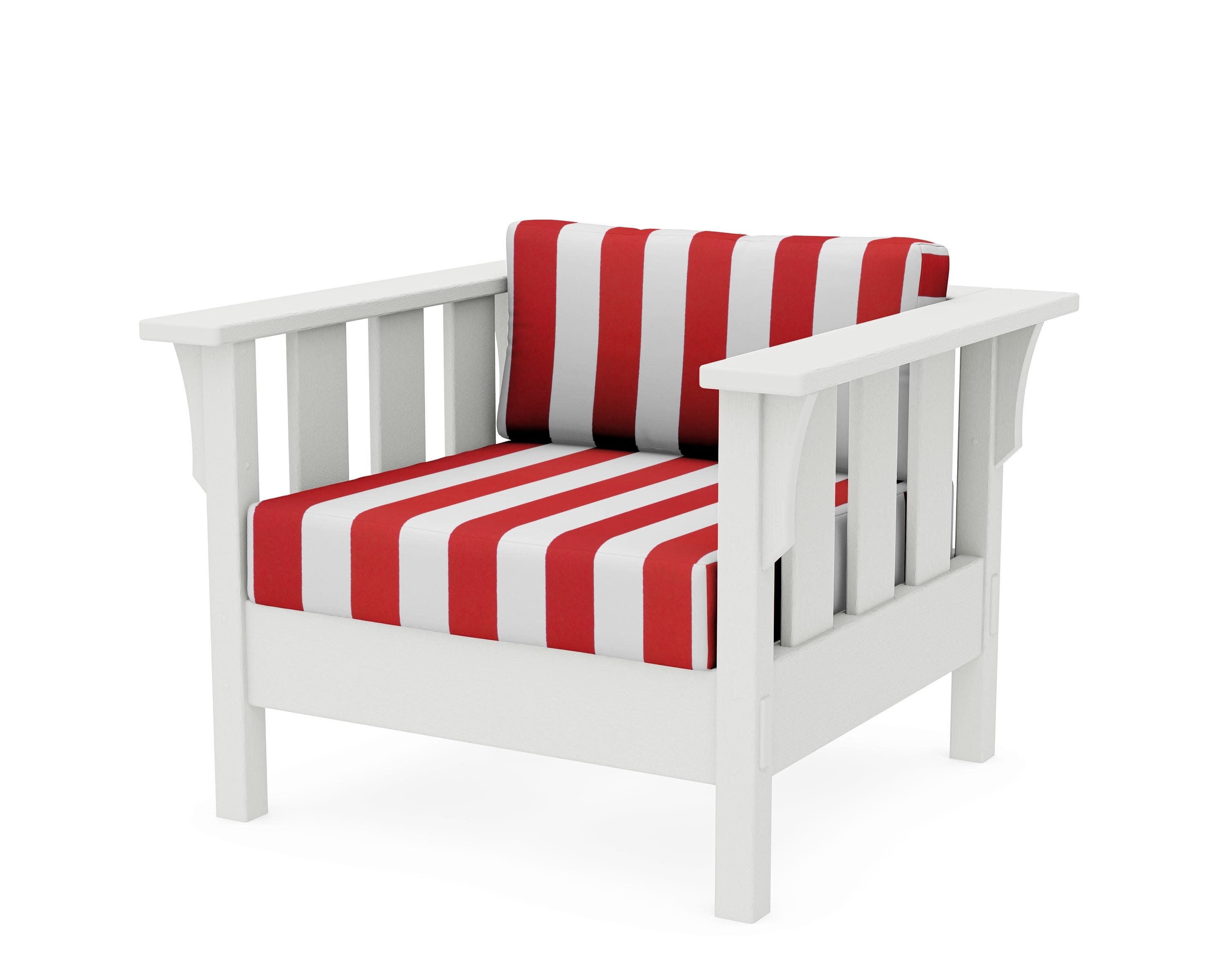 Acadia Deep Seating Chair in Vintage White / Cabana Stripe Crimson