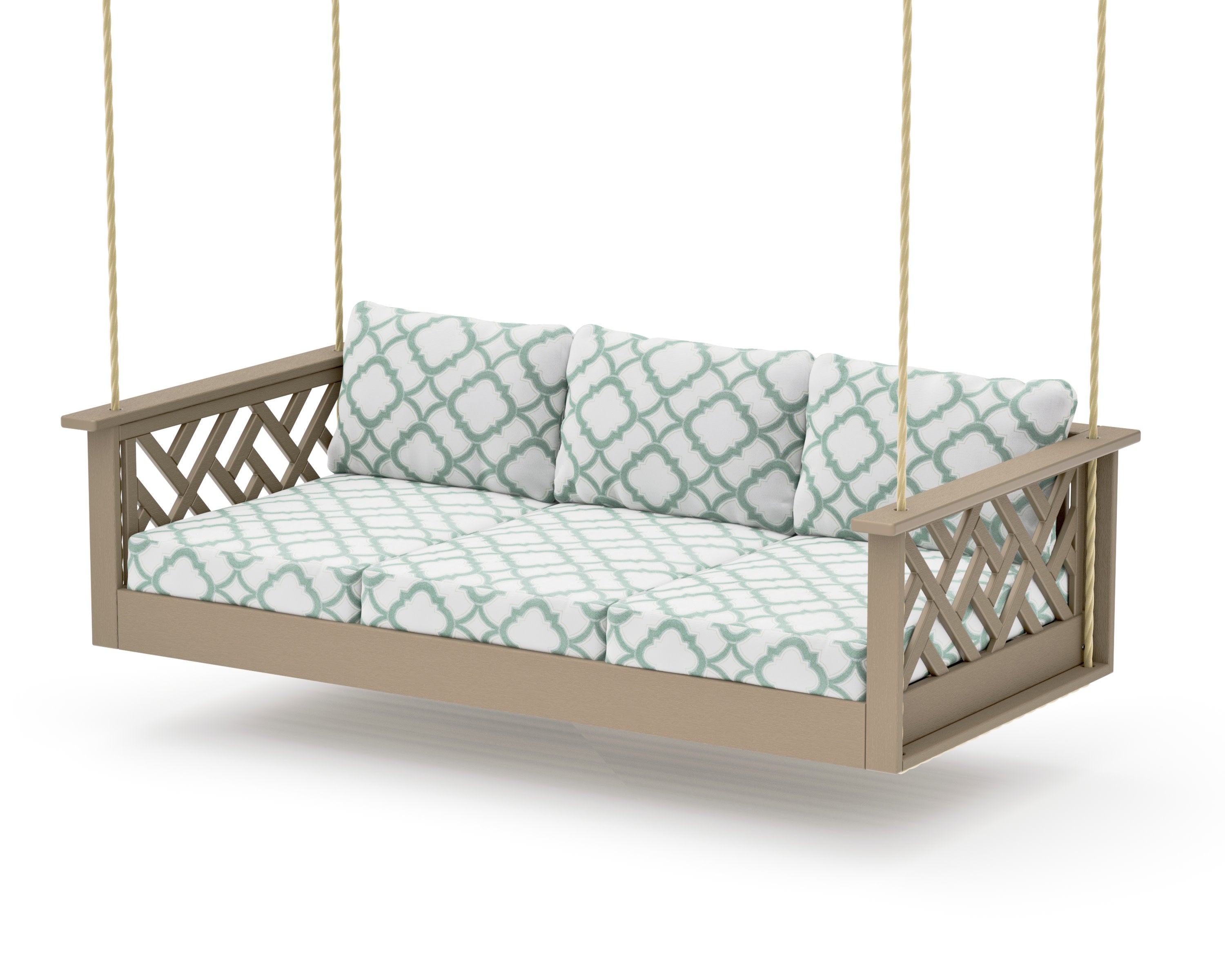Chippendale Daybed Swing in Vintage Sahara / Trellis Glacier Spa