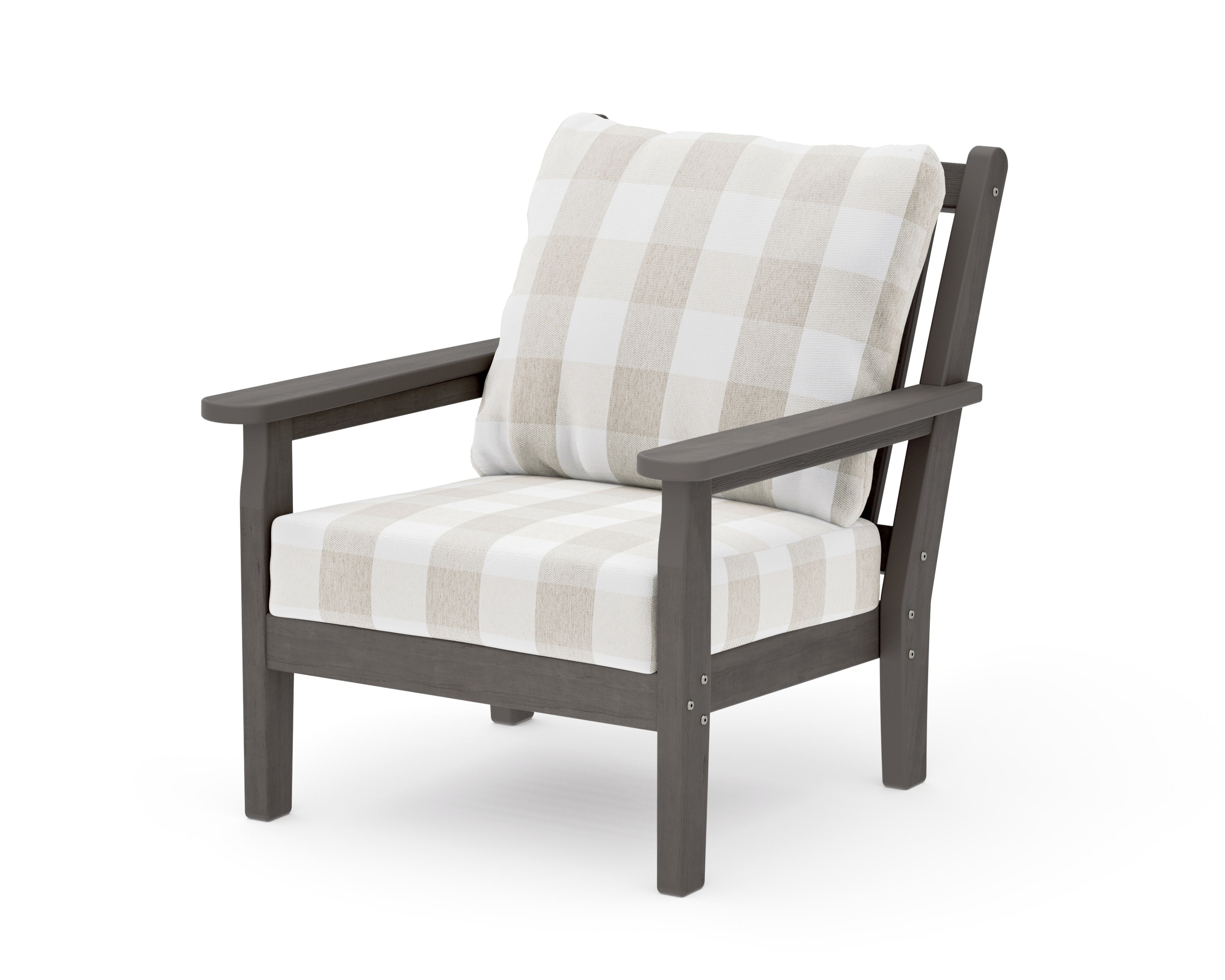Chippendale Deep Seating Chair in Driftwood / Buffalo Plaid Dune Burlap