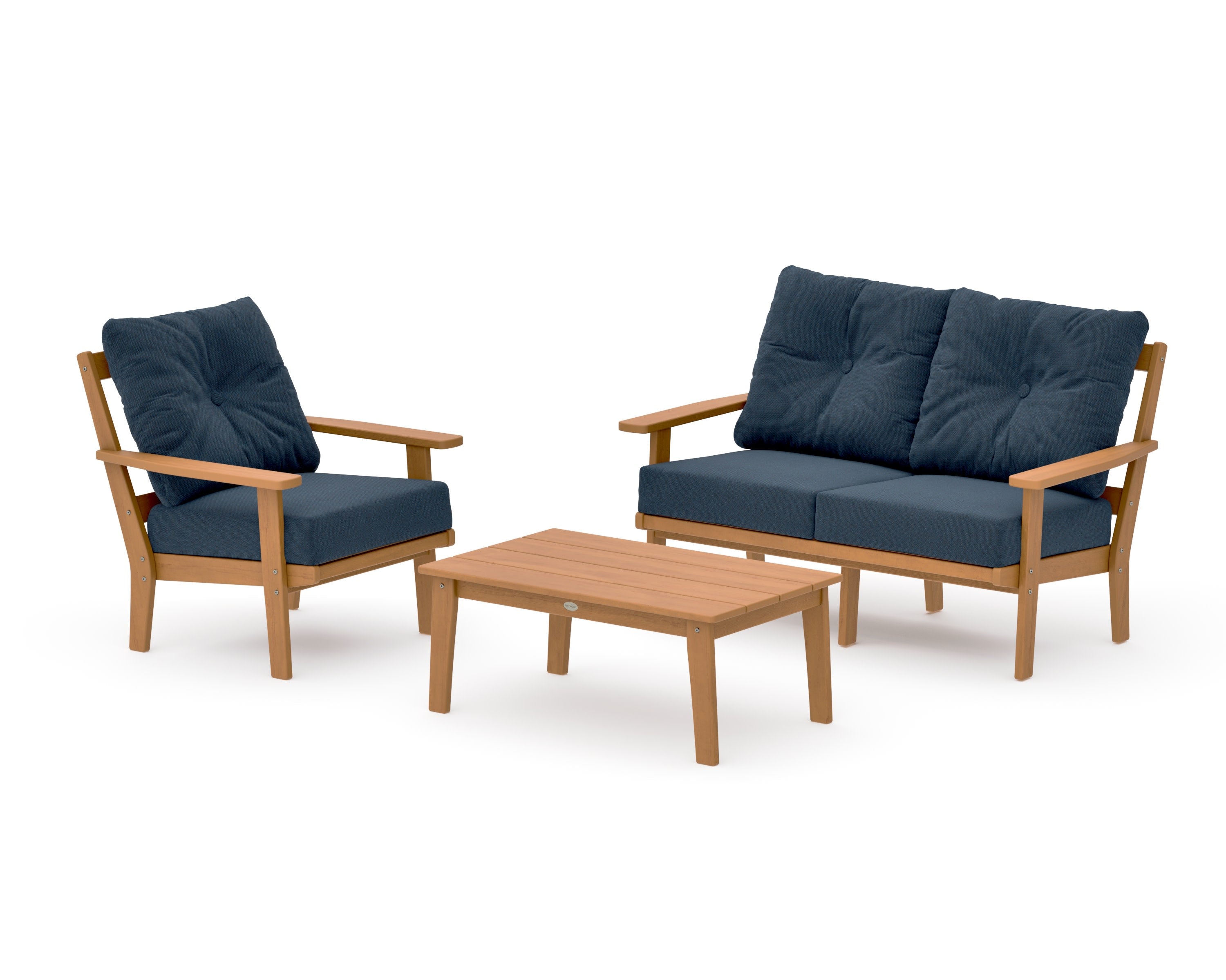 Prairie 3-Piece Deep Seating Set with Loveseat in Natural / Marine Indigo