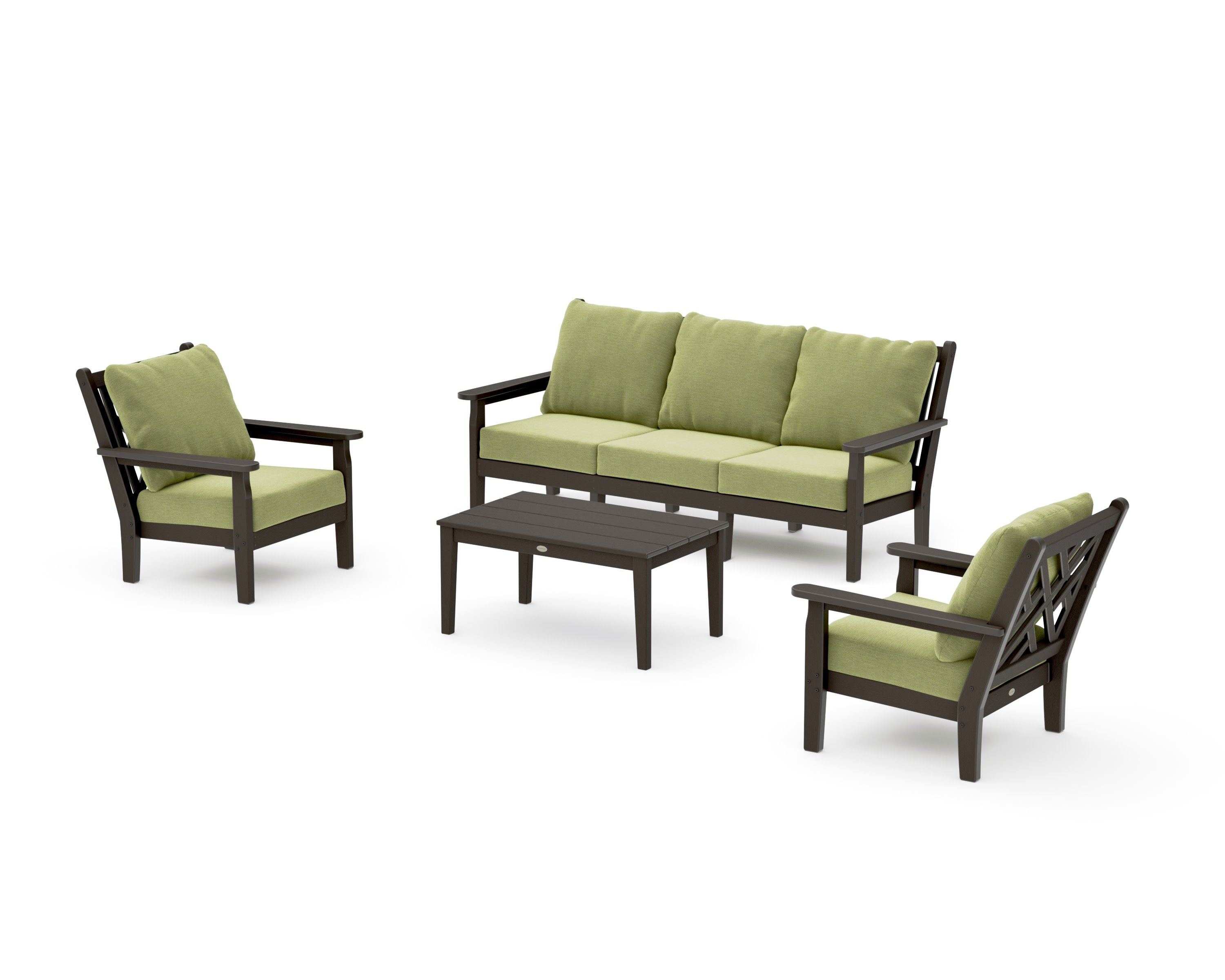 Chippendale 4-Piece Deep Seating Set with Sofa in Vintage Coffee / Chartreuse Boucle